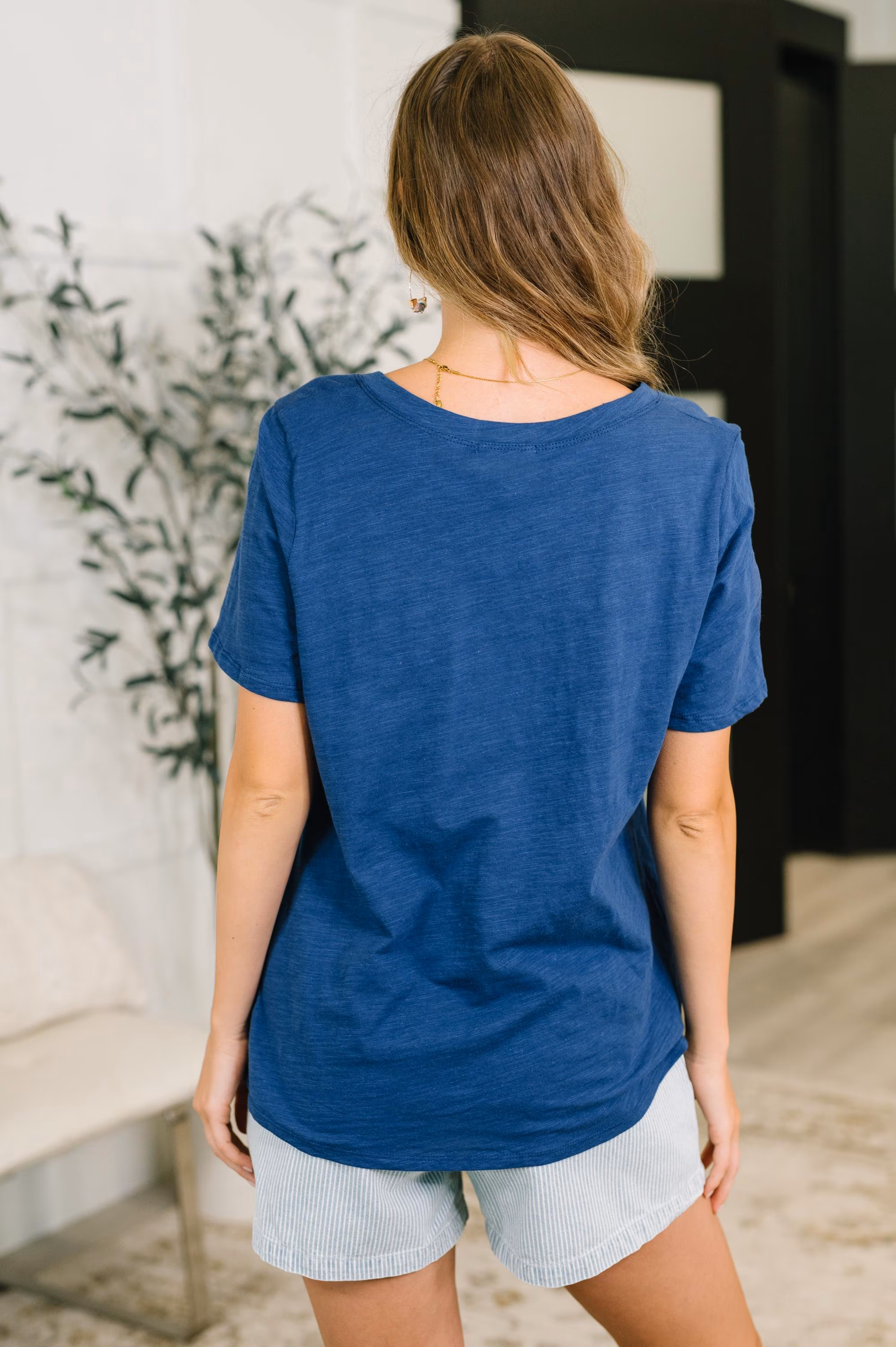 Easy Days V-neck Cotton Tee in Navy — view 5