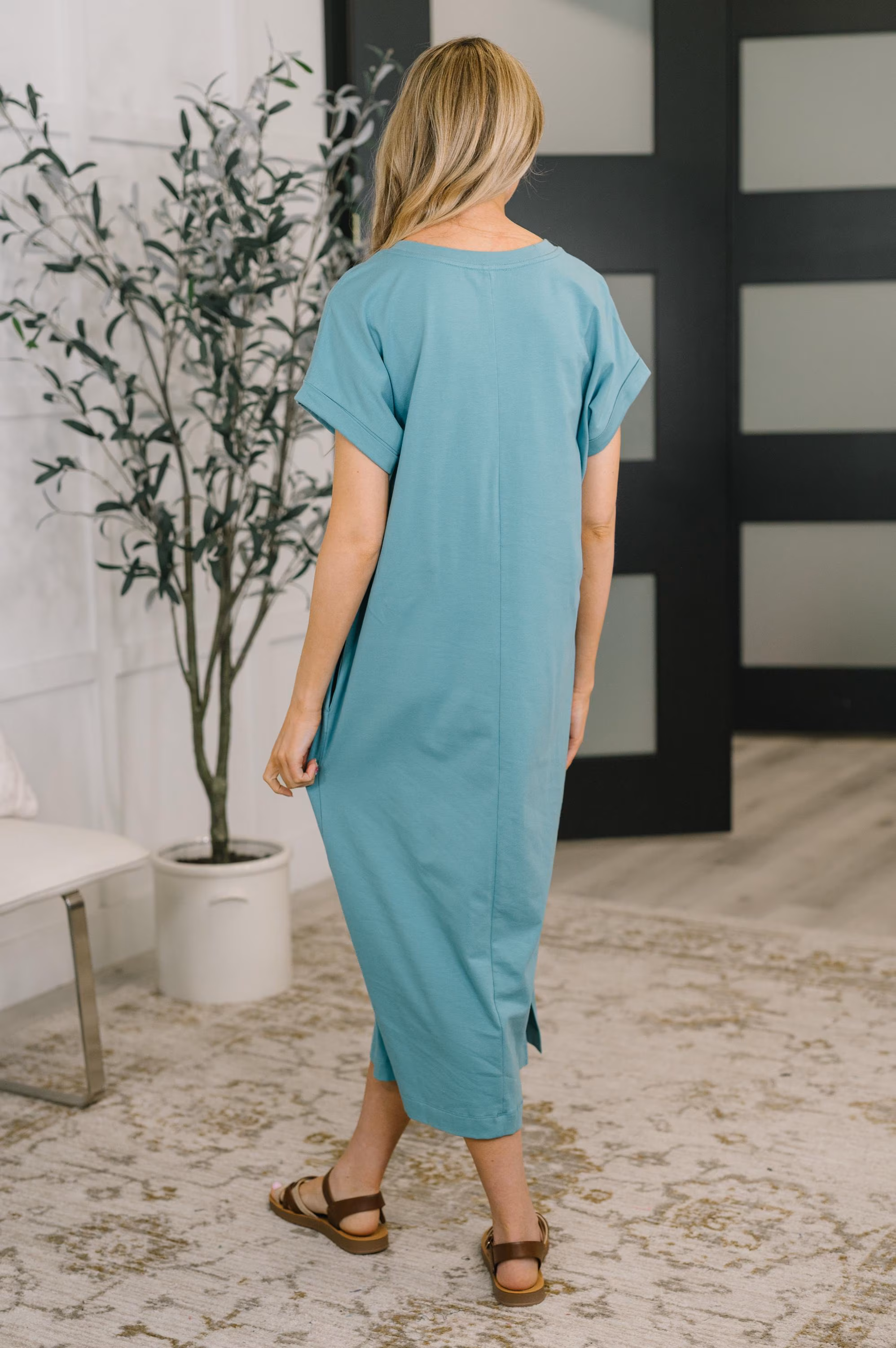 Fix You Right up Short Sleeve Midi Dress in Dusty Teal — view 4