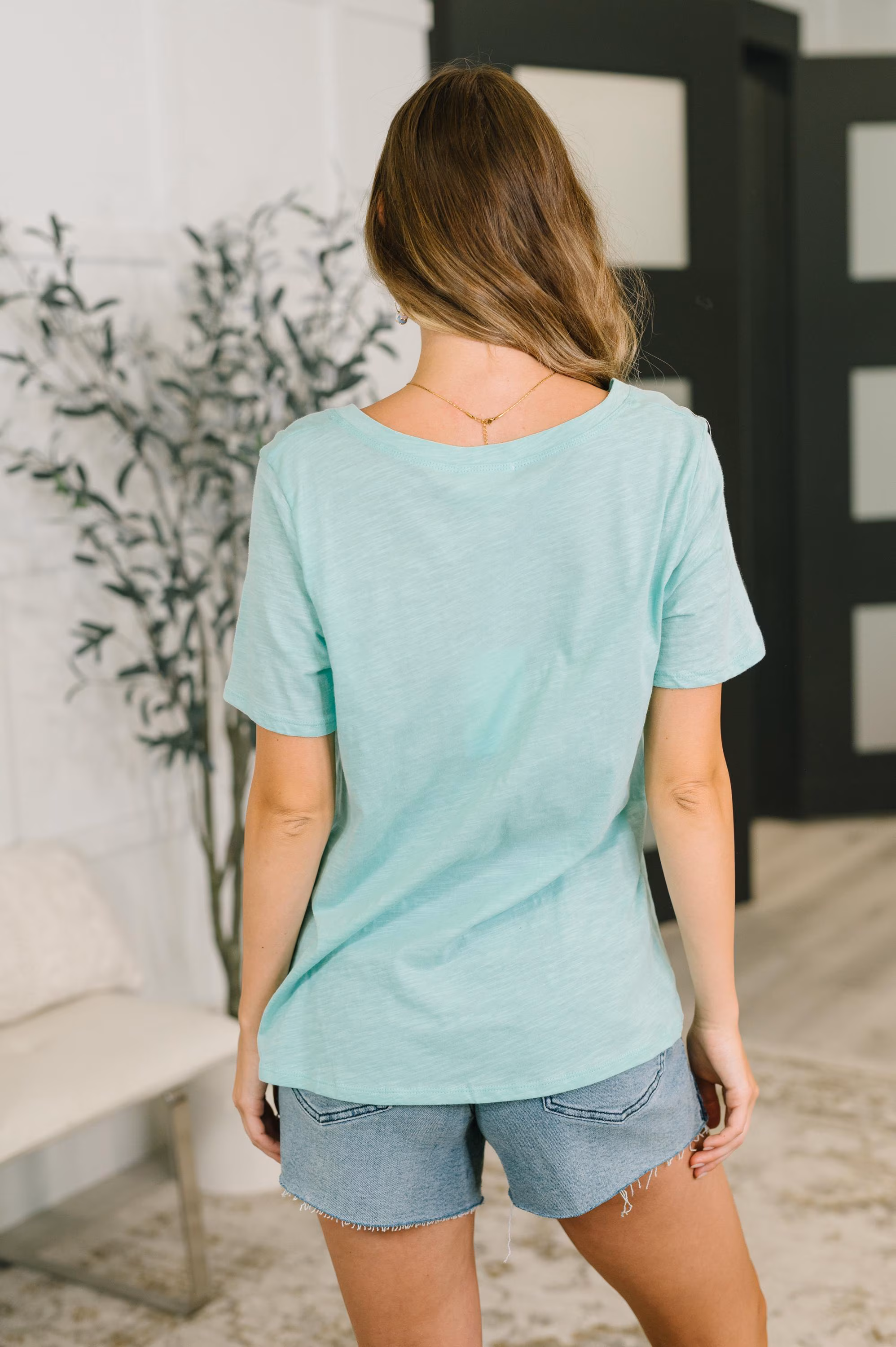 Easy Days V-neck Cotton Tee in Mint — view 5