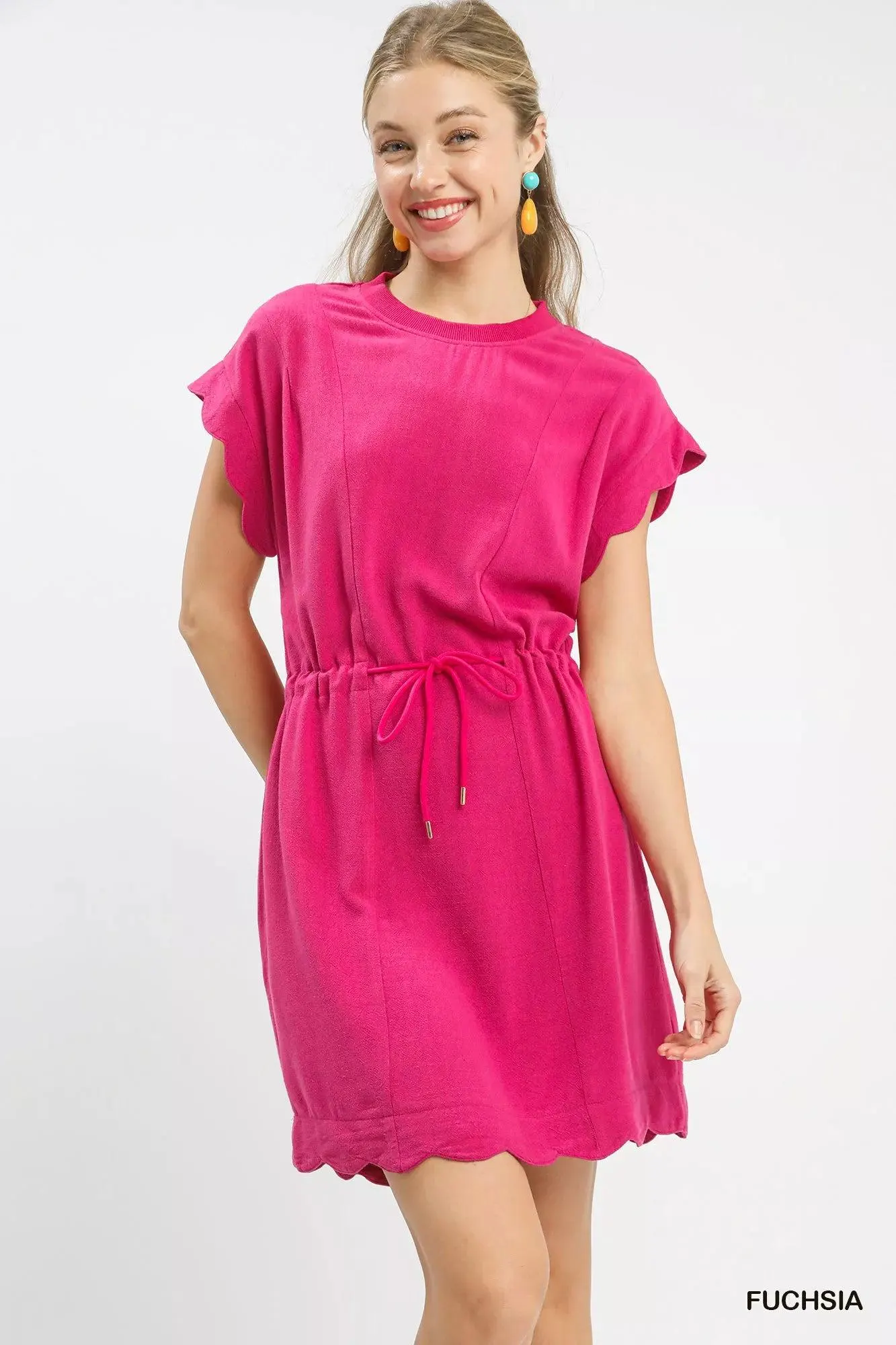 Rosie Linen Scallop Hem Mini Dress