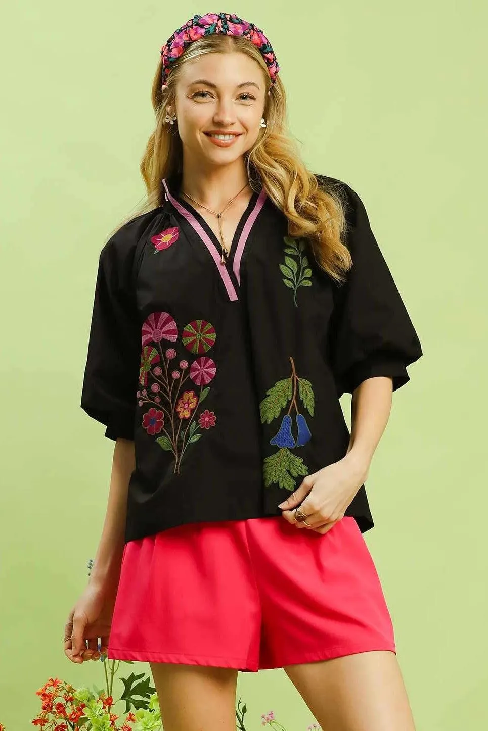 Lean on Me Embroidered Floral Cotton Blouse
