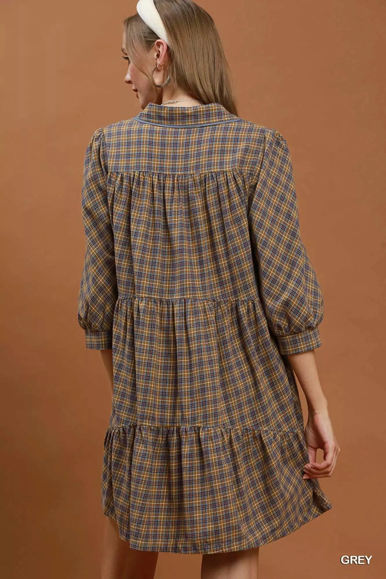 Falling for You Plaid Cotton Shirt Dress — view 3