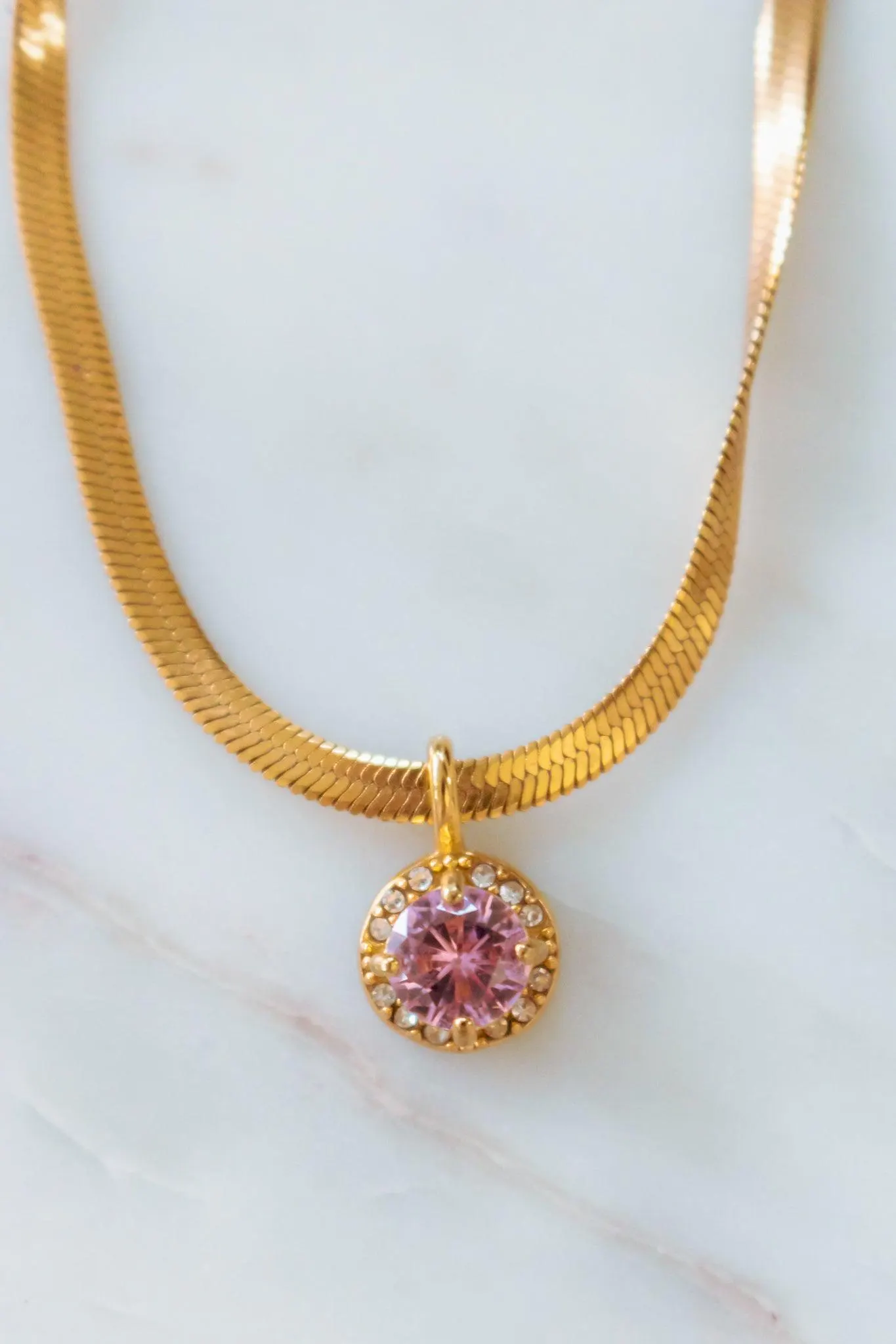 18K Gold Here to Shine Pink Gem Hypoallergenic Necklace — view 9