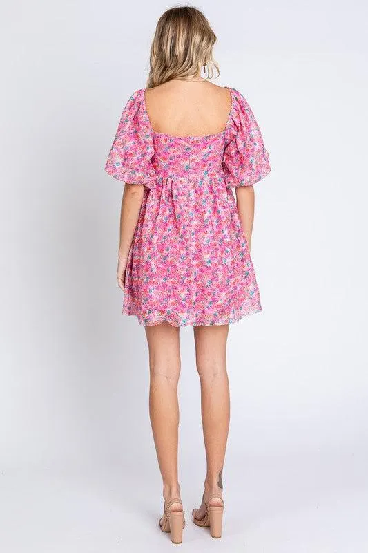 Sequin Swifty Floral Blush Babydoll Dress in Pink — view 4
