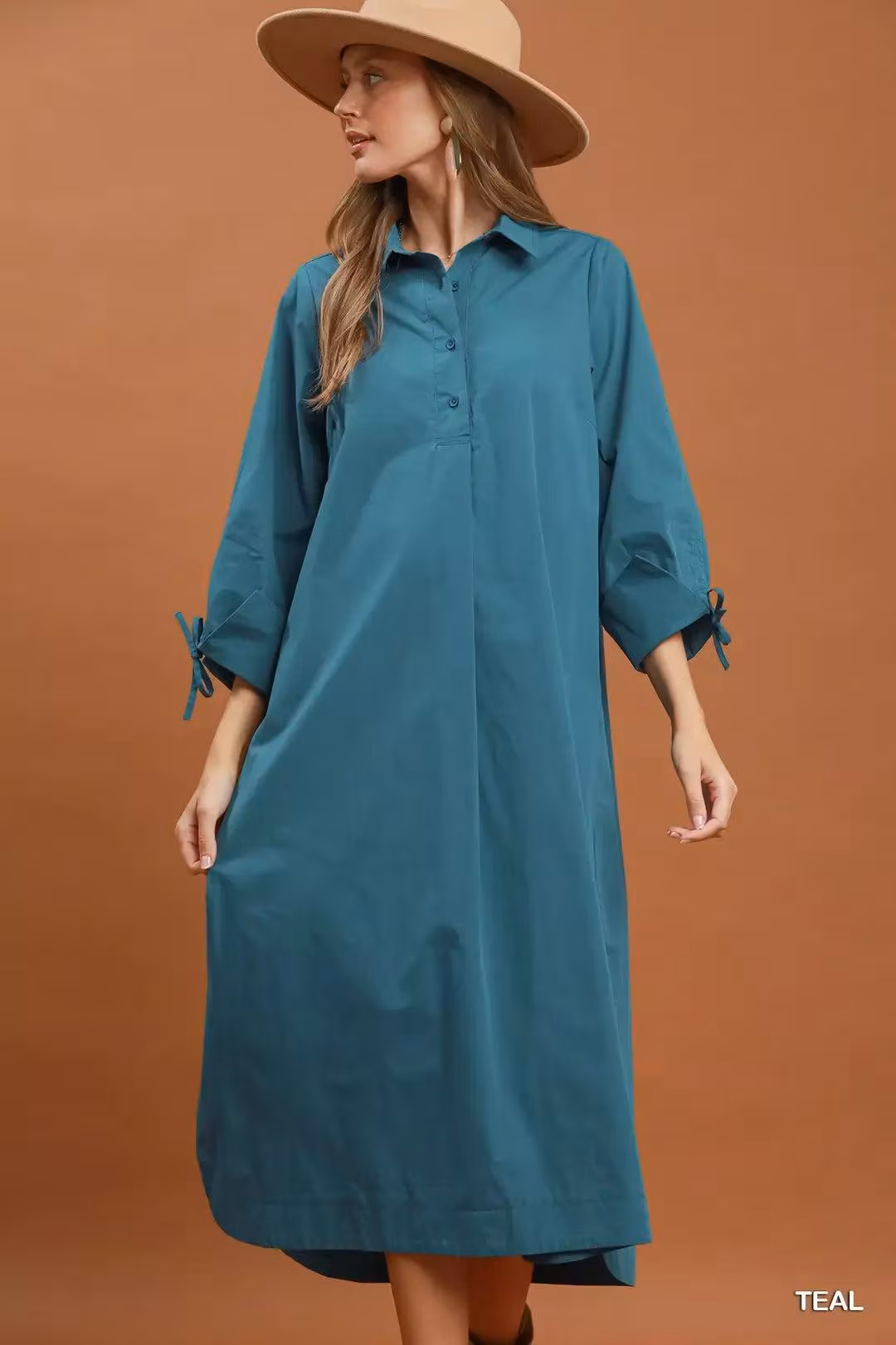 Teal Sky Button Detail Midi Dress — view 6