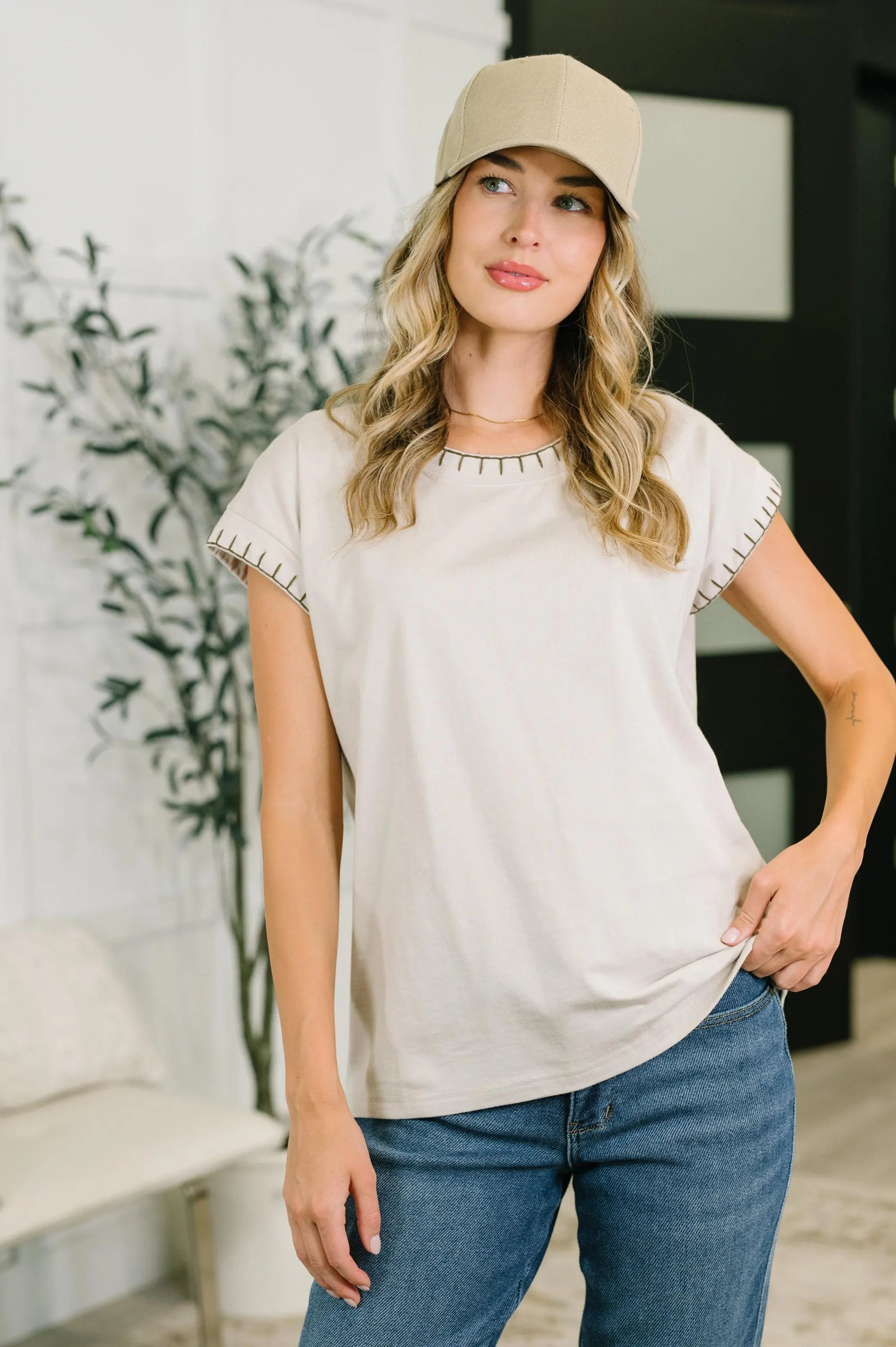 Little Details Cotton Top in Sand