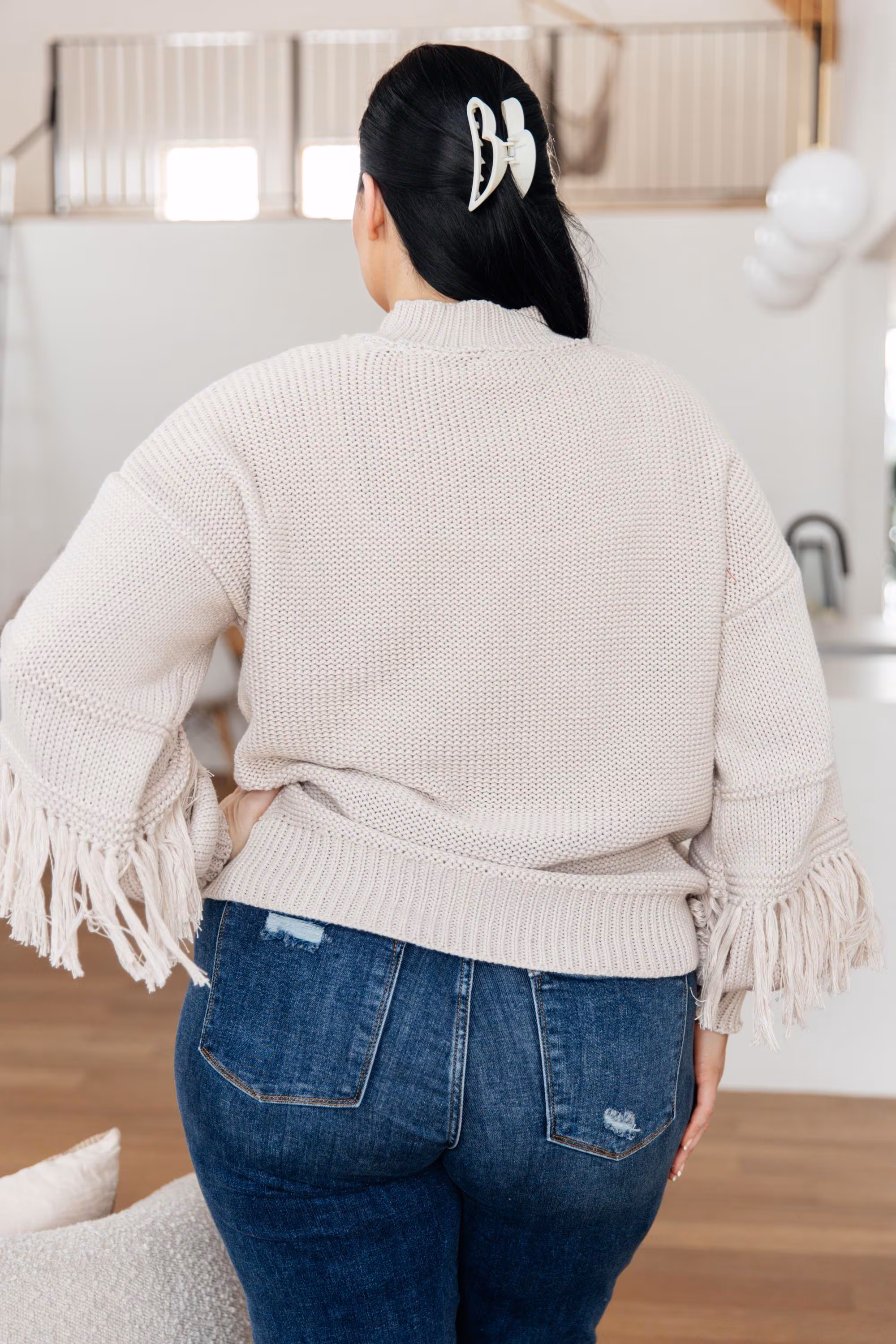 Cozy Fringe Detail Chunky Knit Sweater — view 8