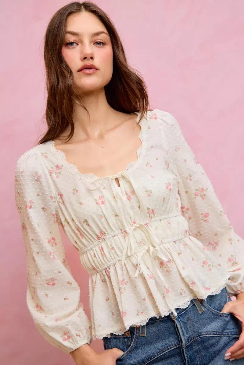 Wildflower Lace Ruched Bow Blouse