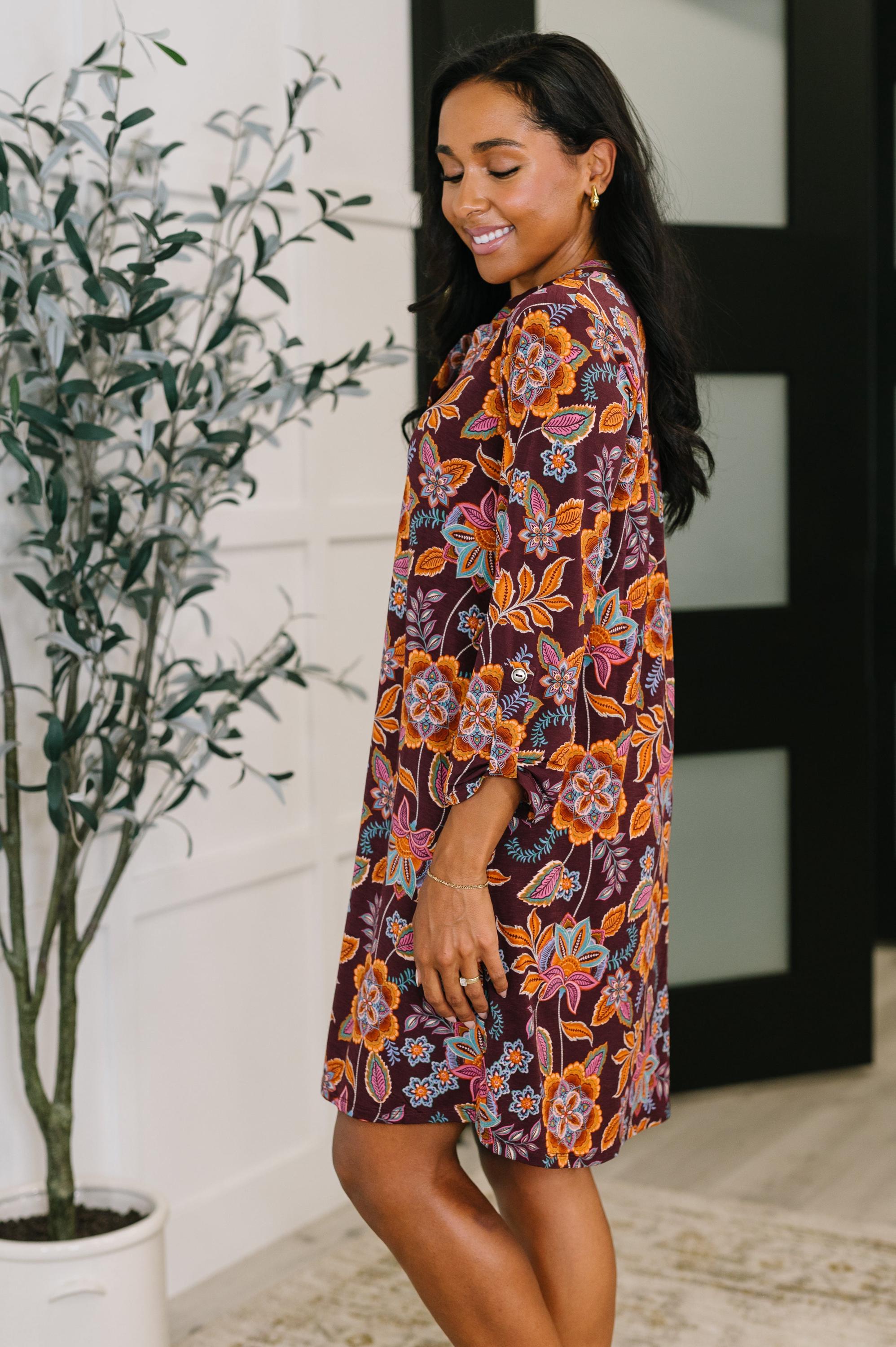 Long Sleeve Dress in Chocolate Floral — view 3