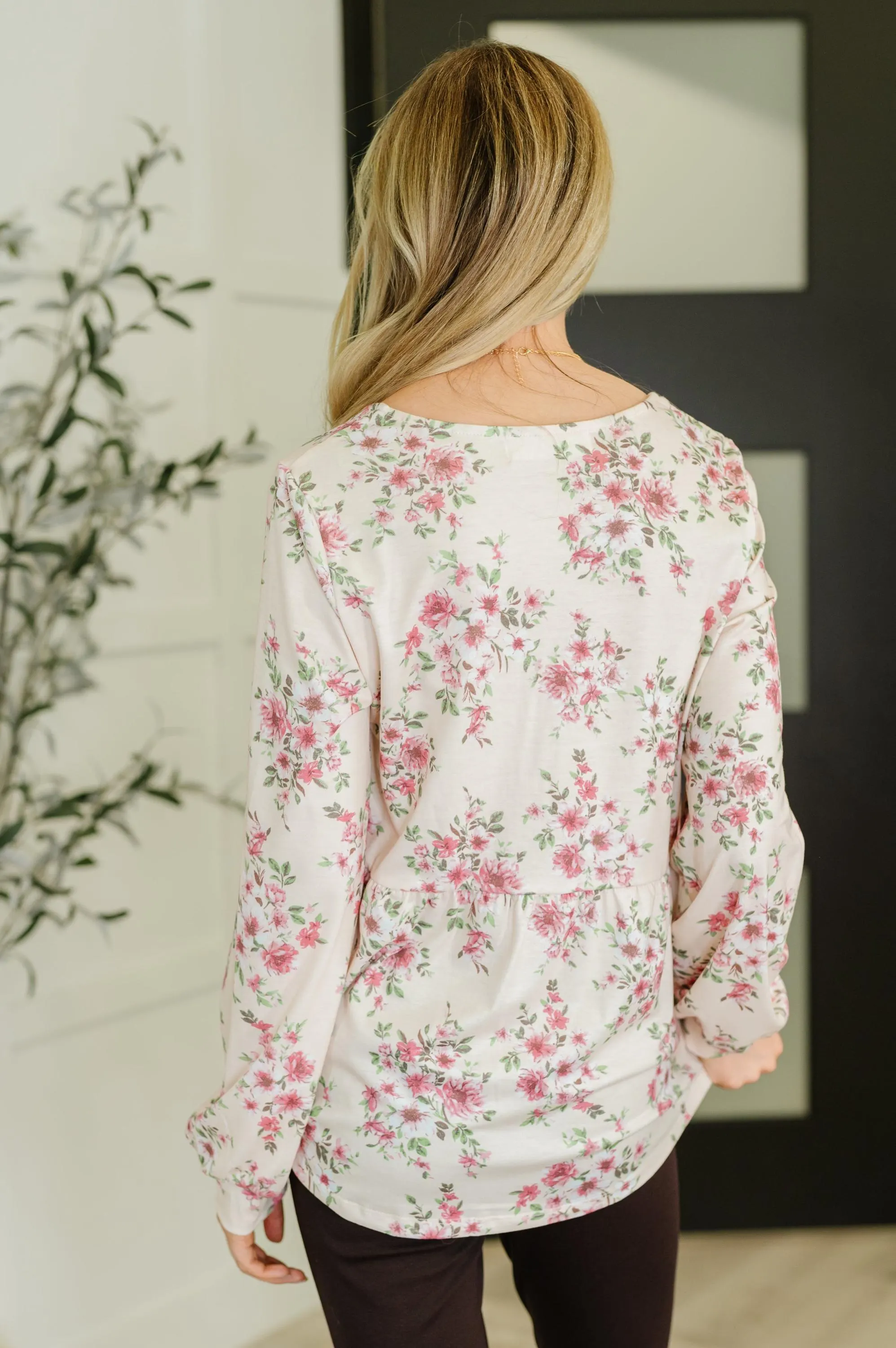 Floral Blouse - Square Neck, Long Sleeve Jersey Knit — view 6