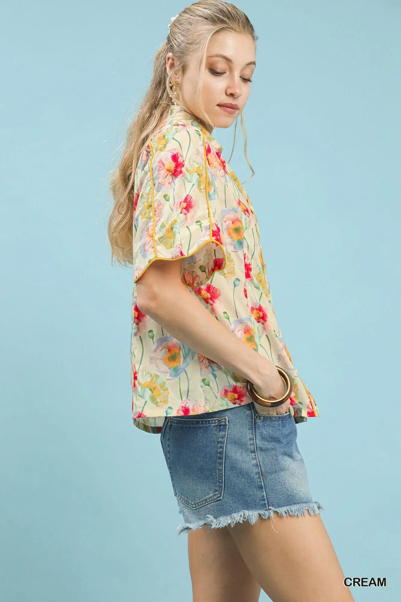 Garden Path Flutter Sleeve Cotton Top — view 3