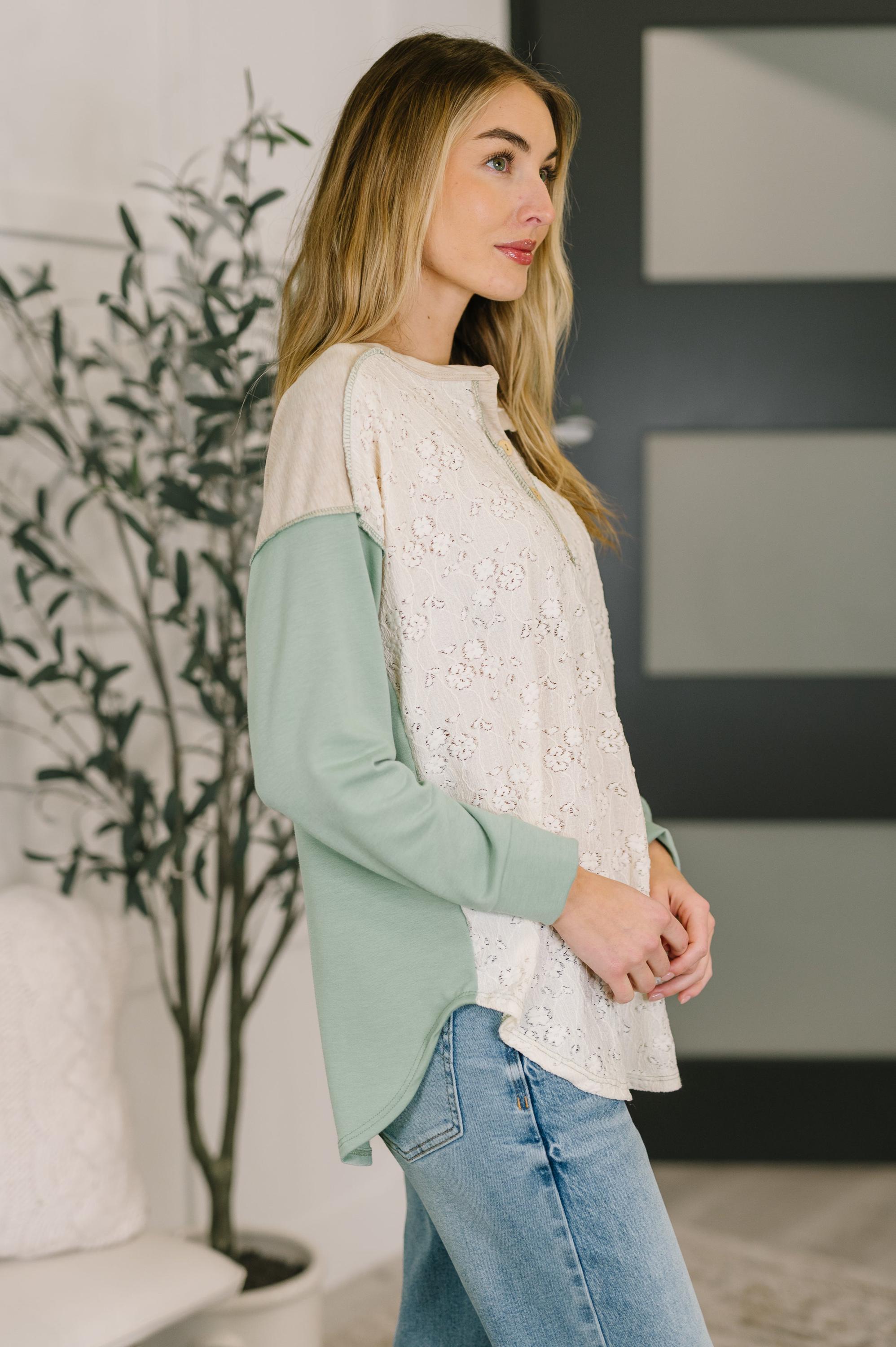 Womens Top Because I Can Drop Shoulder Henley Top — view 4