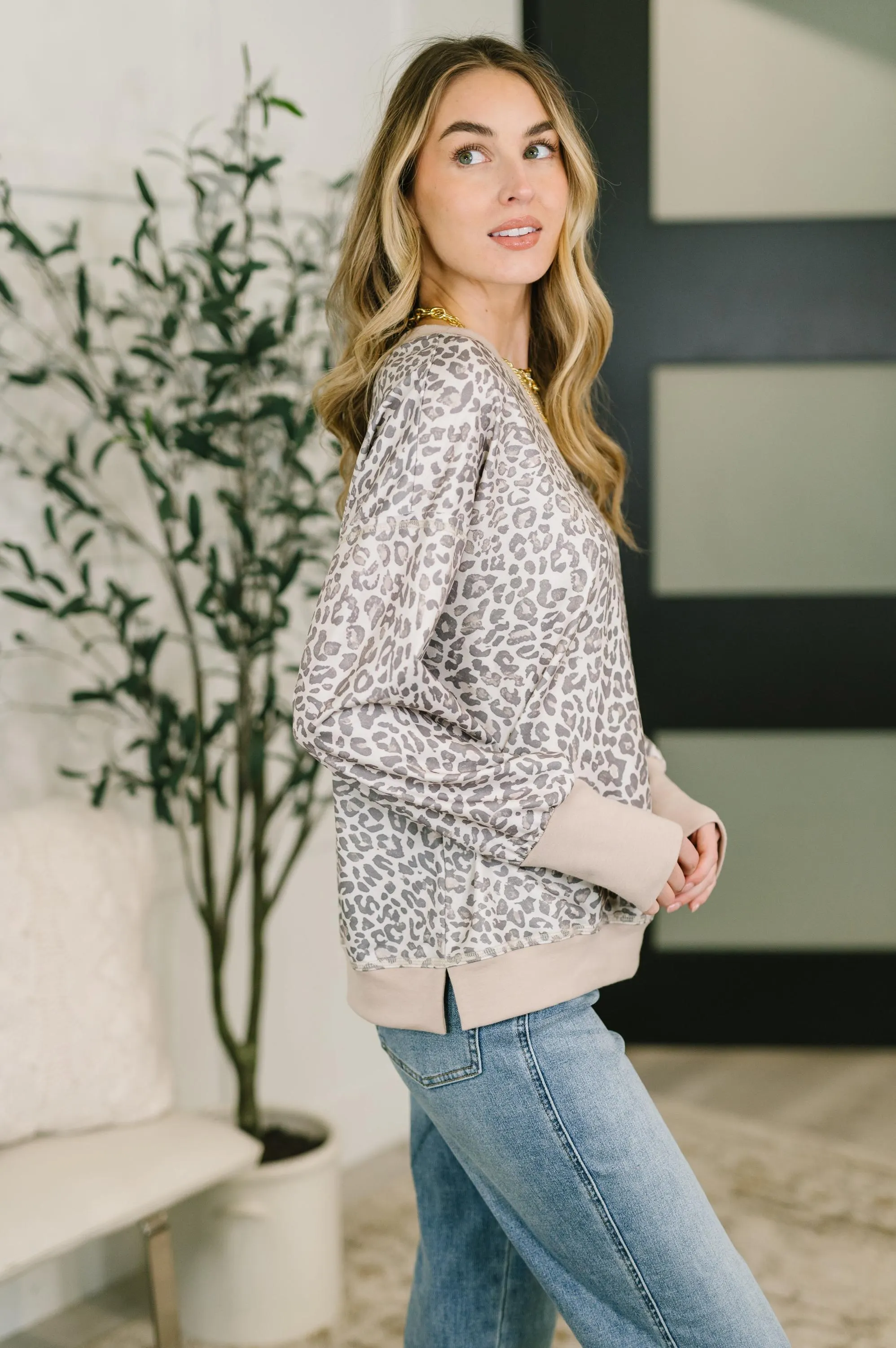 Top Everything You Need Patchwork Crew Neck Pullover — view 4