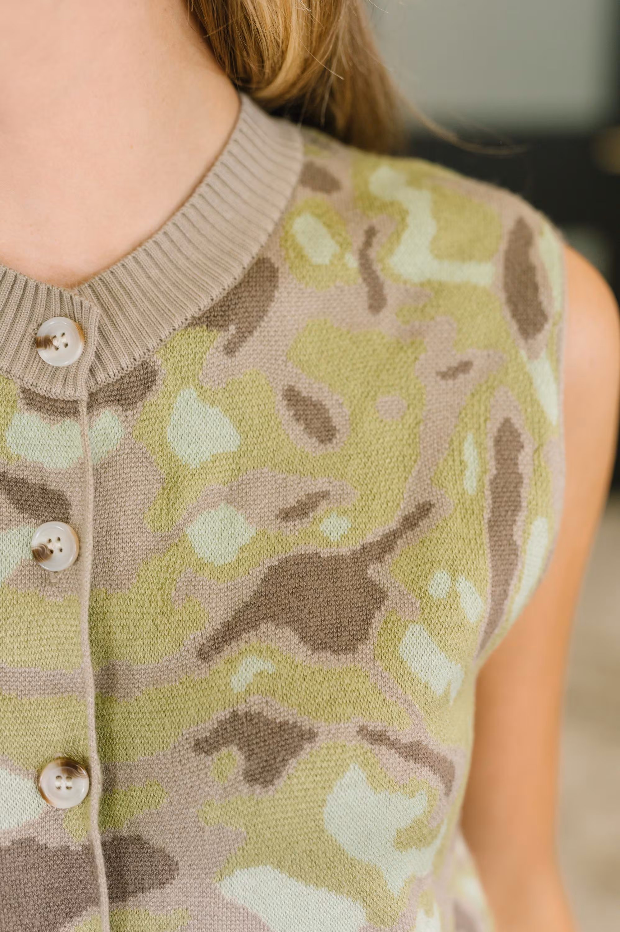 Vest Show Yourself Camo Sleeveless Button Down Top — view 2
