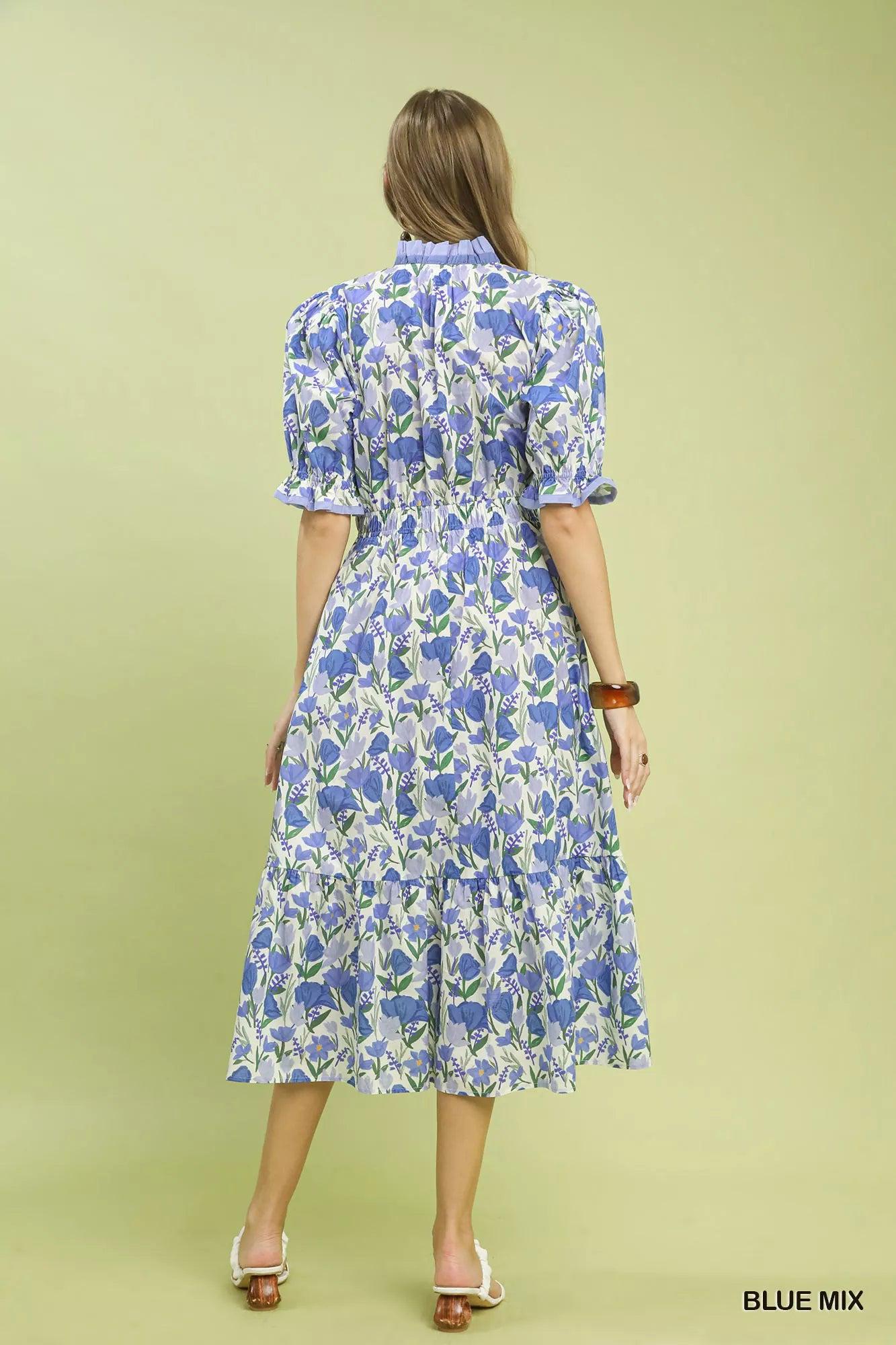 Bluebell Floral Fields Tiered 100 Cotton Midi Dress — view 5