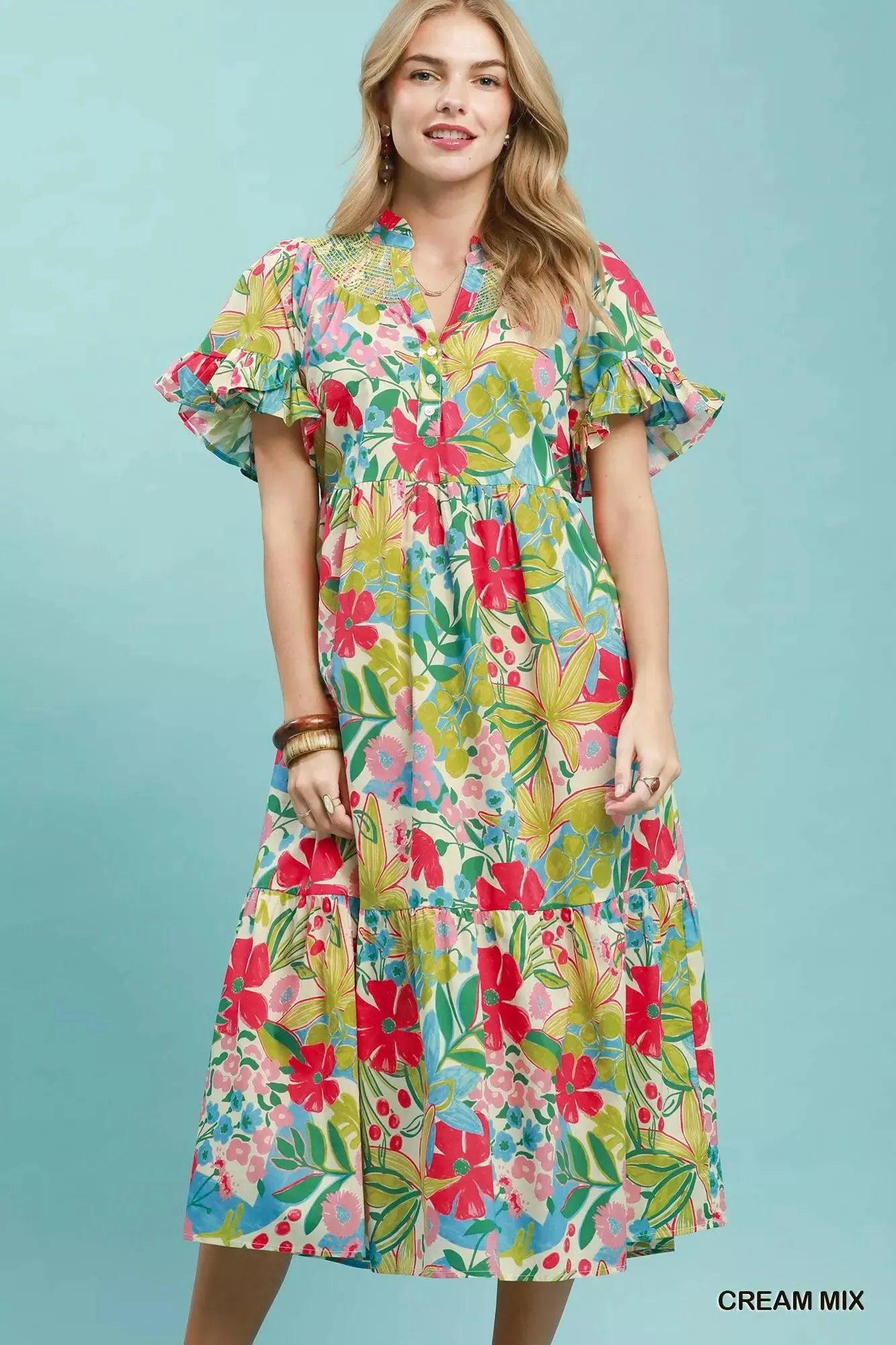 Tropical Garden Tiered Midi Dress — view 3