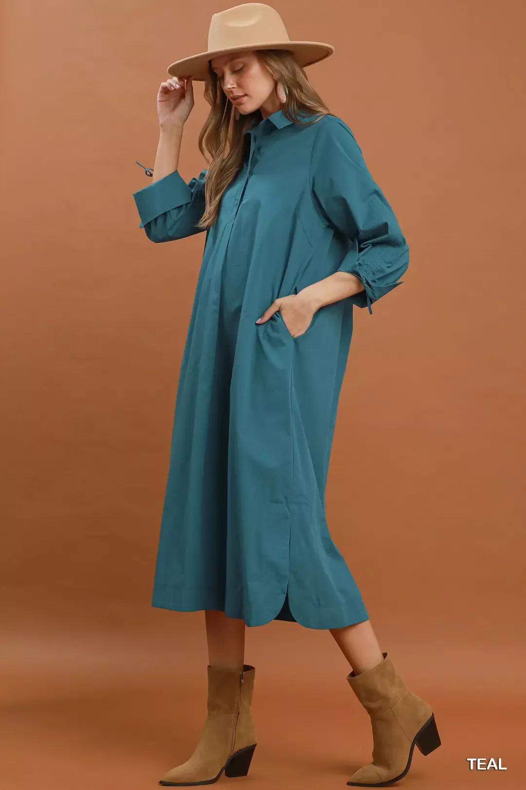 Teal Sky Button Detail Midi Dress — view 4