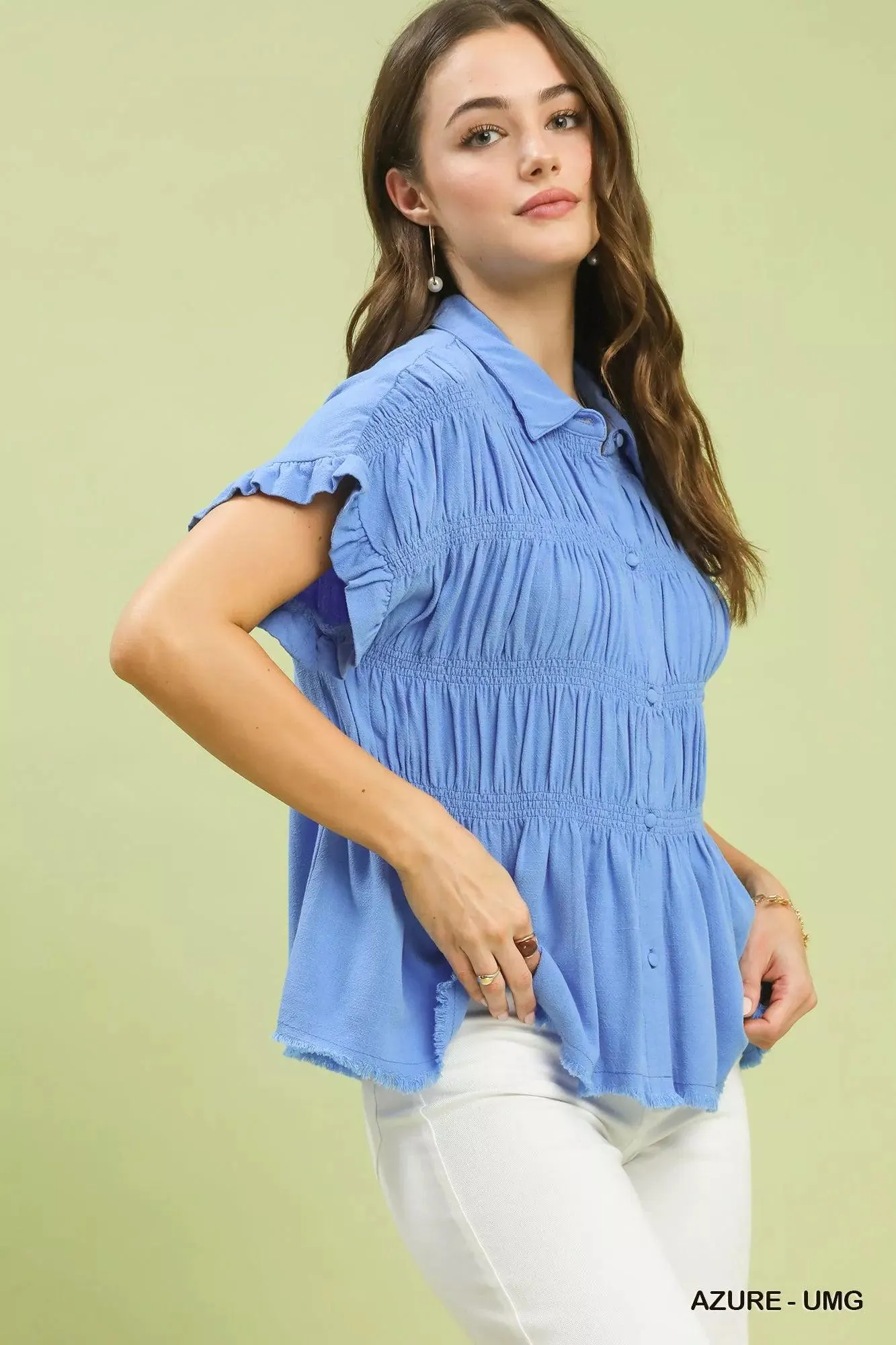 Petunia Washed Linen Smocked Babydoll Top — view 9