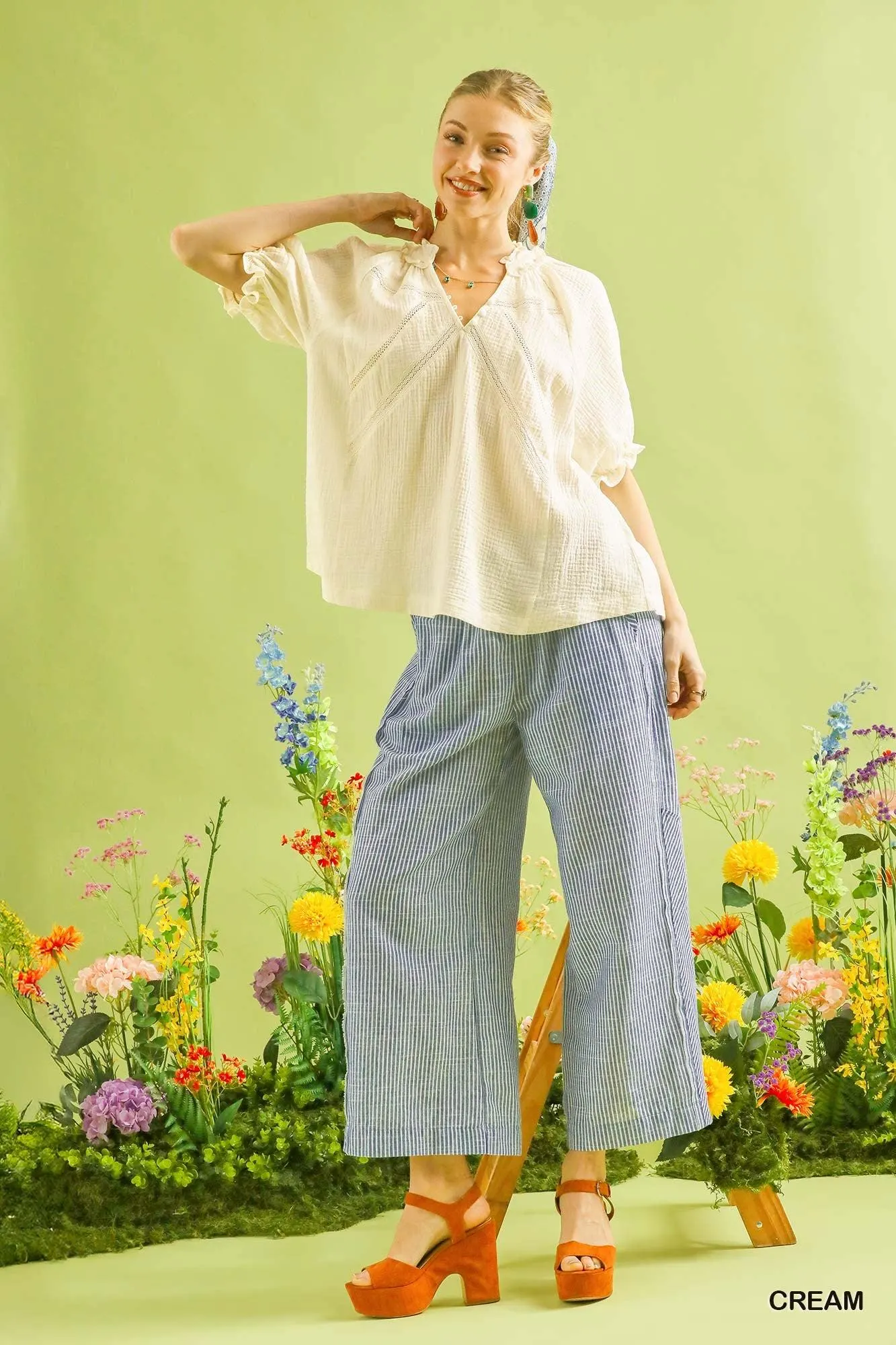 Sweet Cream Cotton Gauzy Puffy Sleeve Ruffle Top — view 7