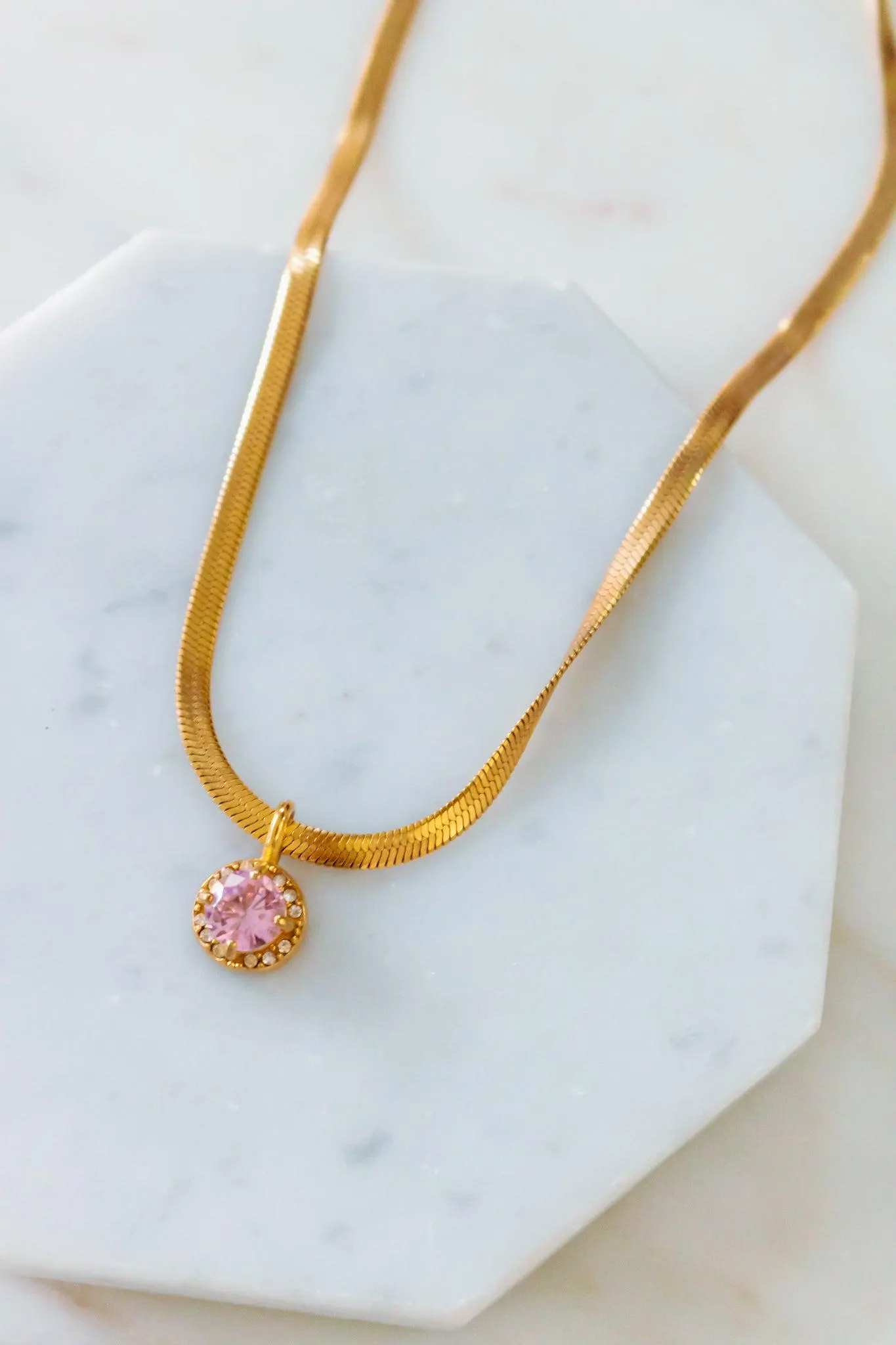 18K Gold Here to Shine Pink Gem Hypoallergenic Necklace — view 3