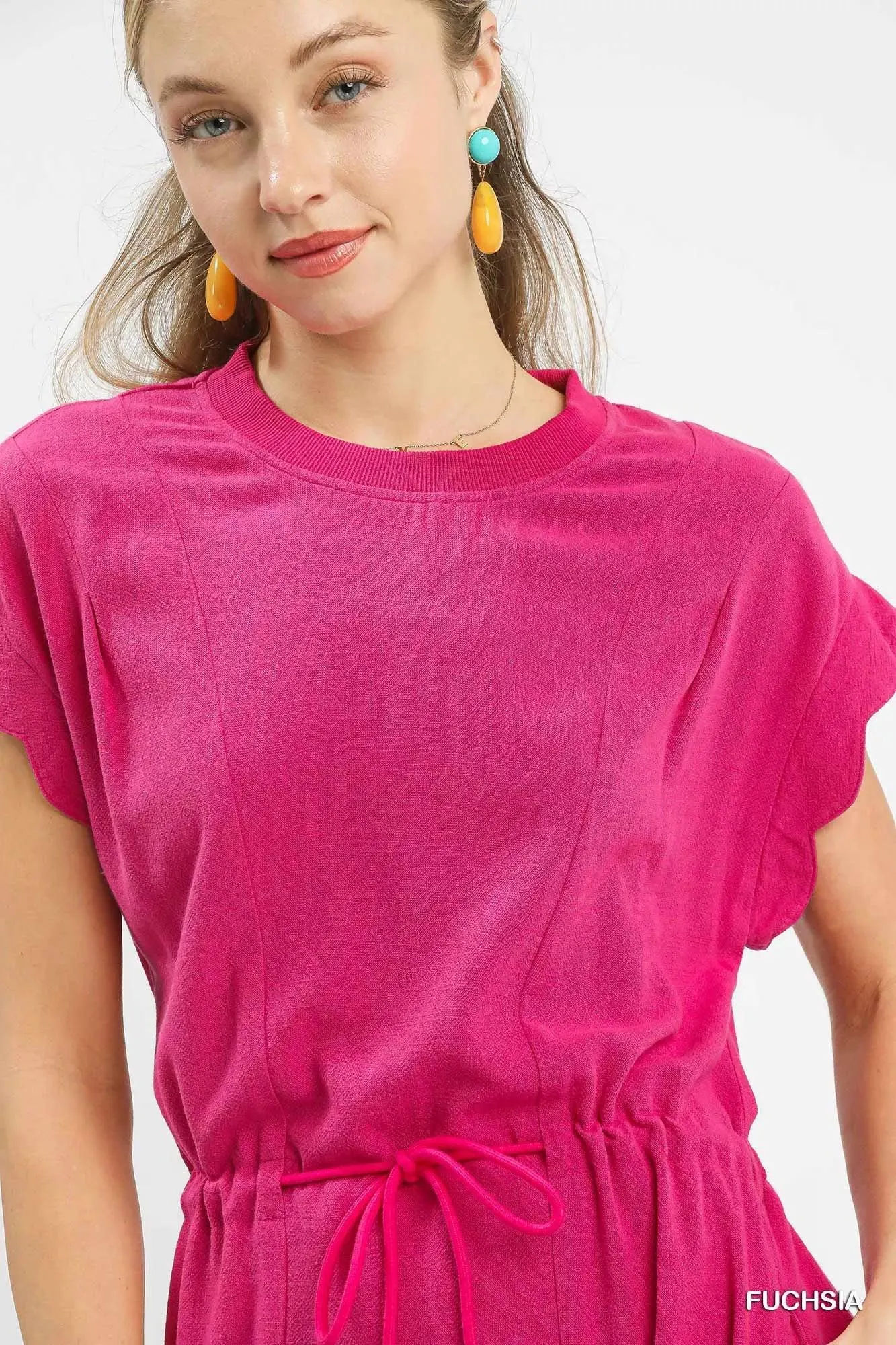 Rosie Linen Scallop Hem Mini Dress — view 6