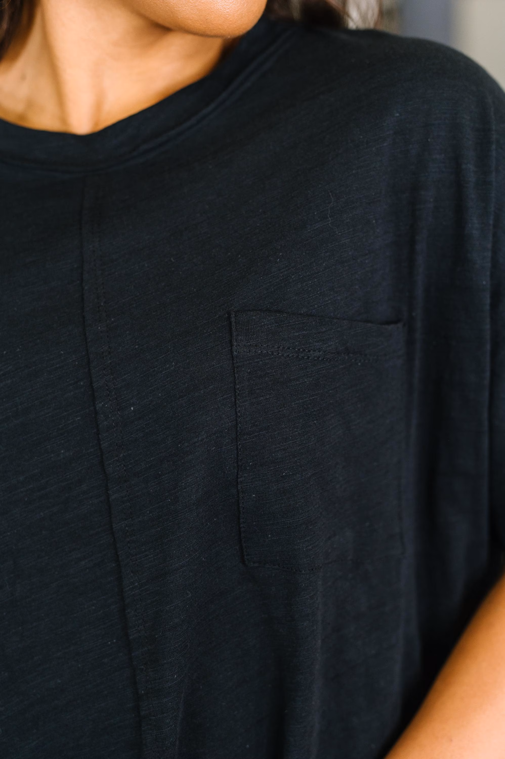 Relaxed Basic Cotton Tee in Black — view 2