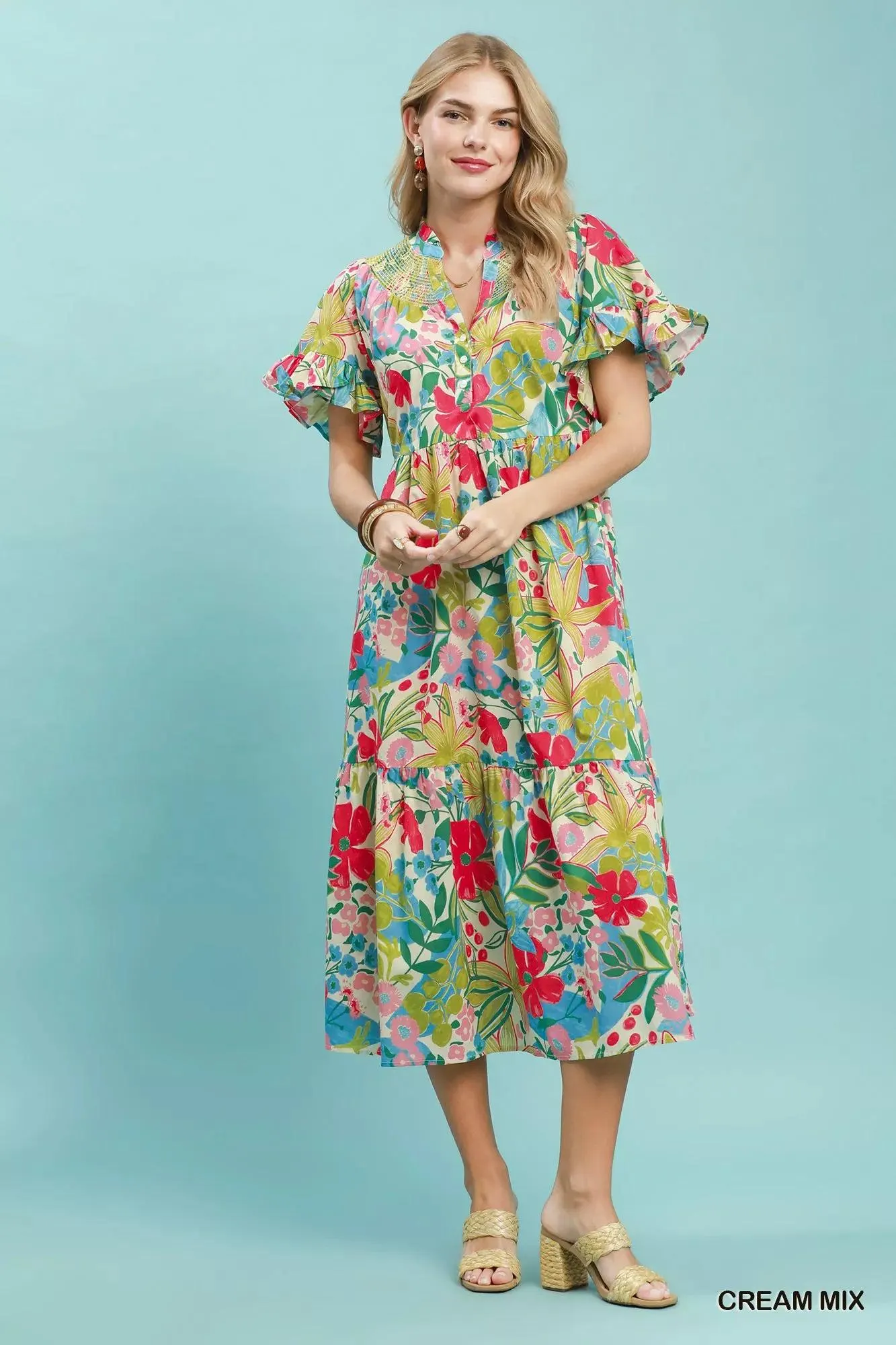 Tropical Garden Tiered Midi Dress — view 6