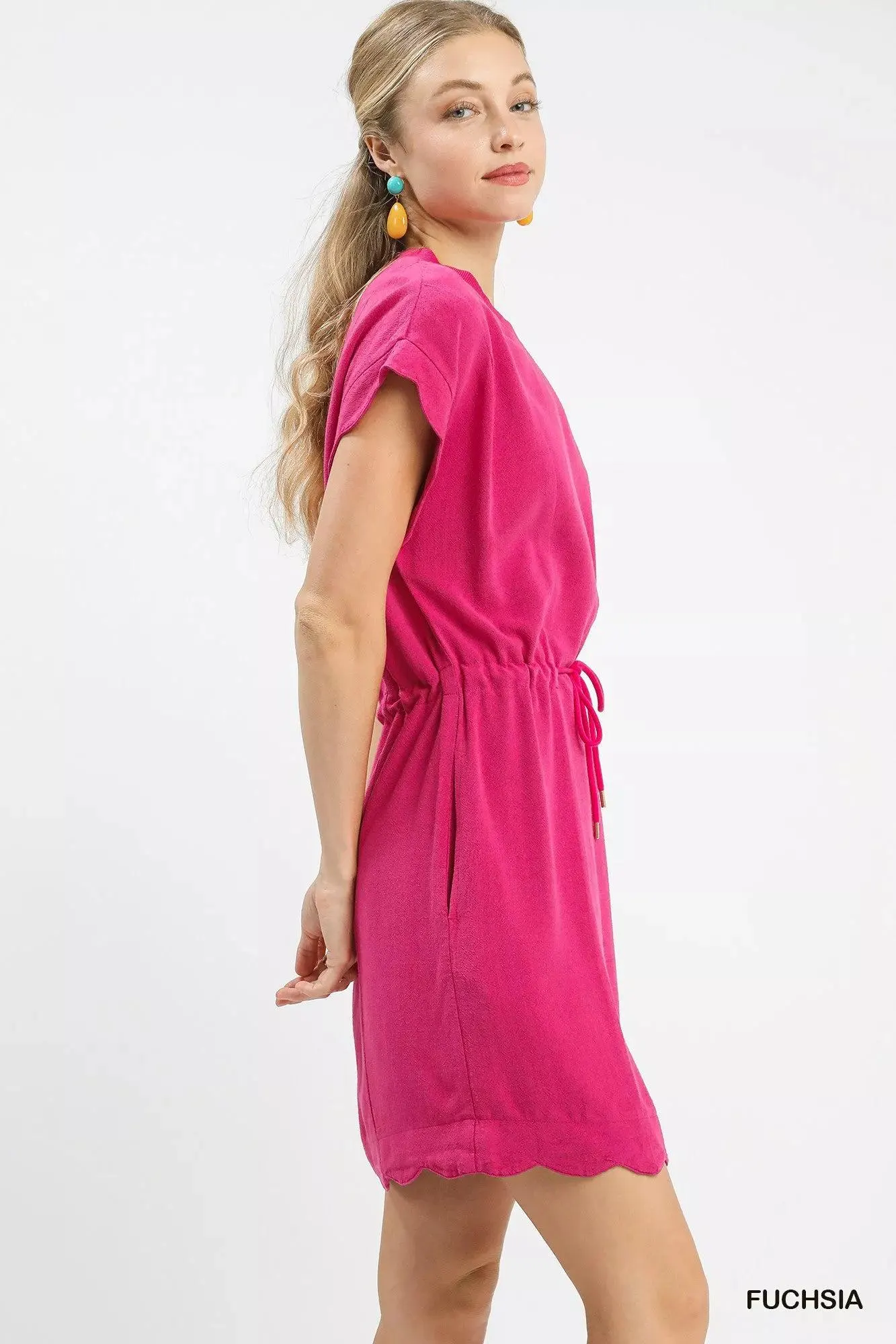 Rosie Linen Scallop Hem Mini Dress — view 3