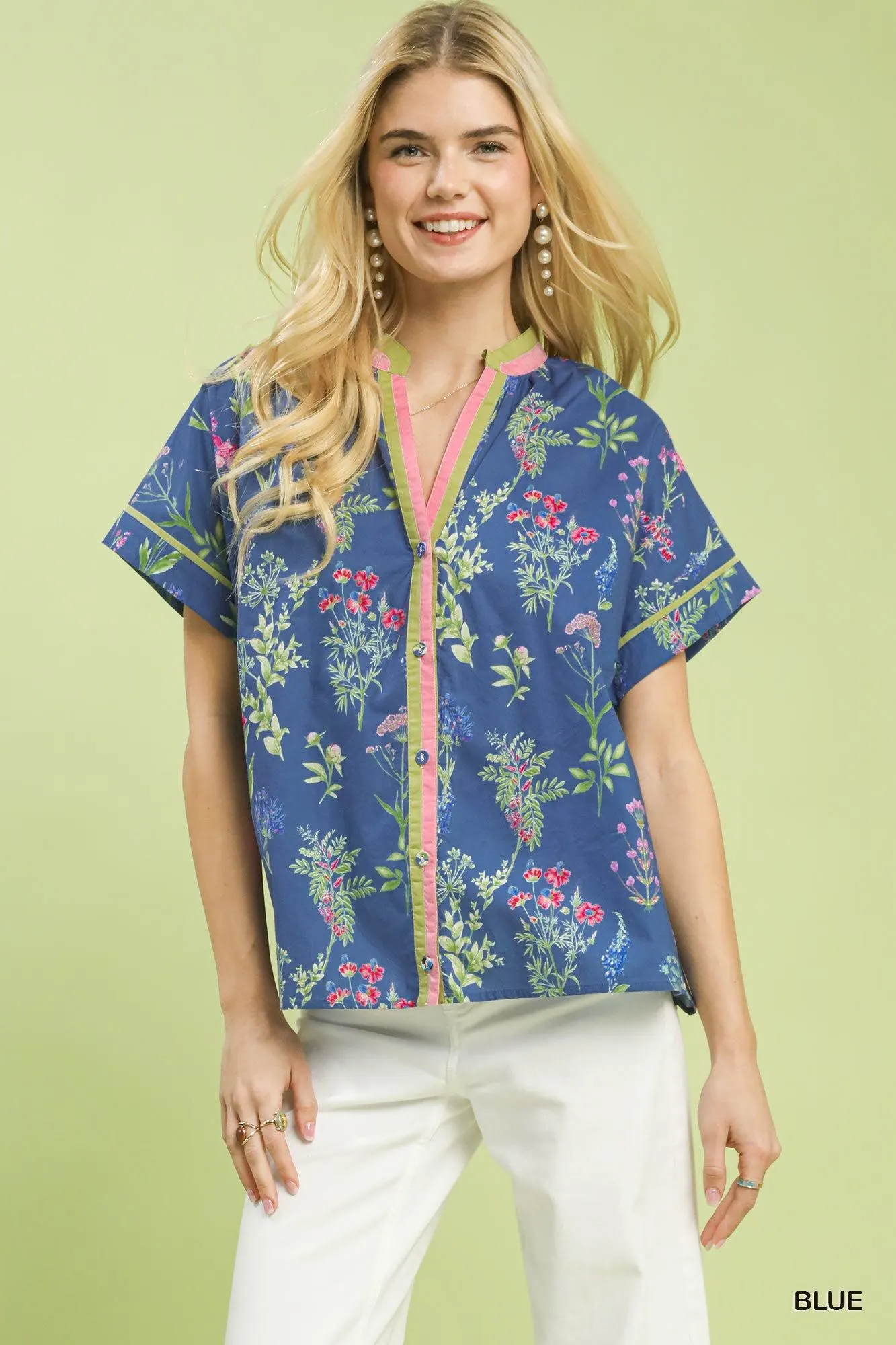 Blues in the Night Botanical Floral Cotton Top