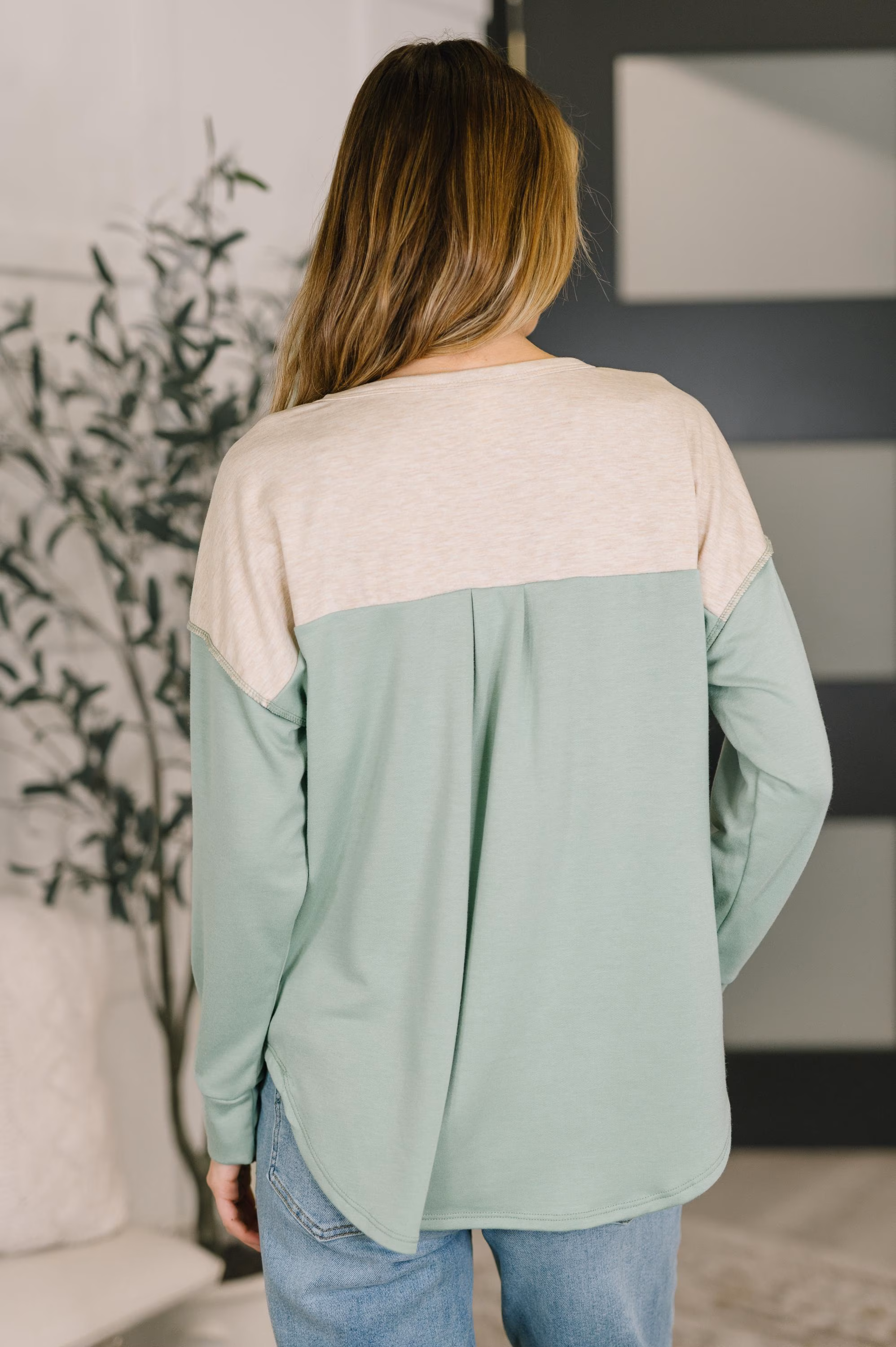 Womens Top Because I Can Drop Shoulder Henley Top — view 5