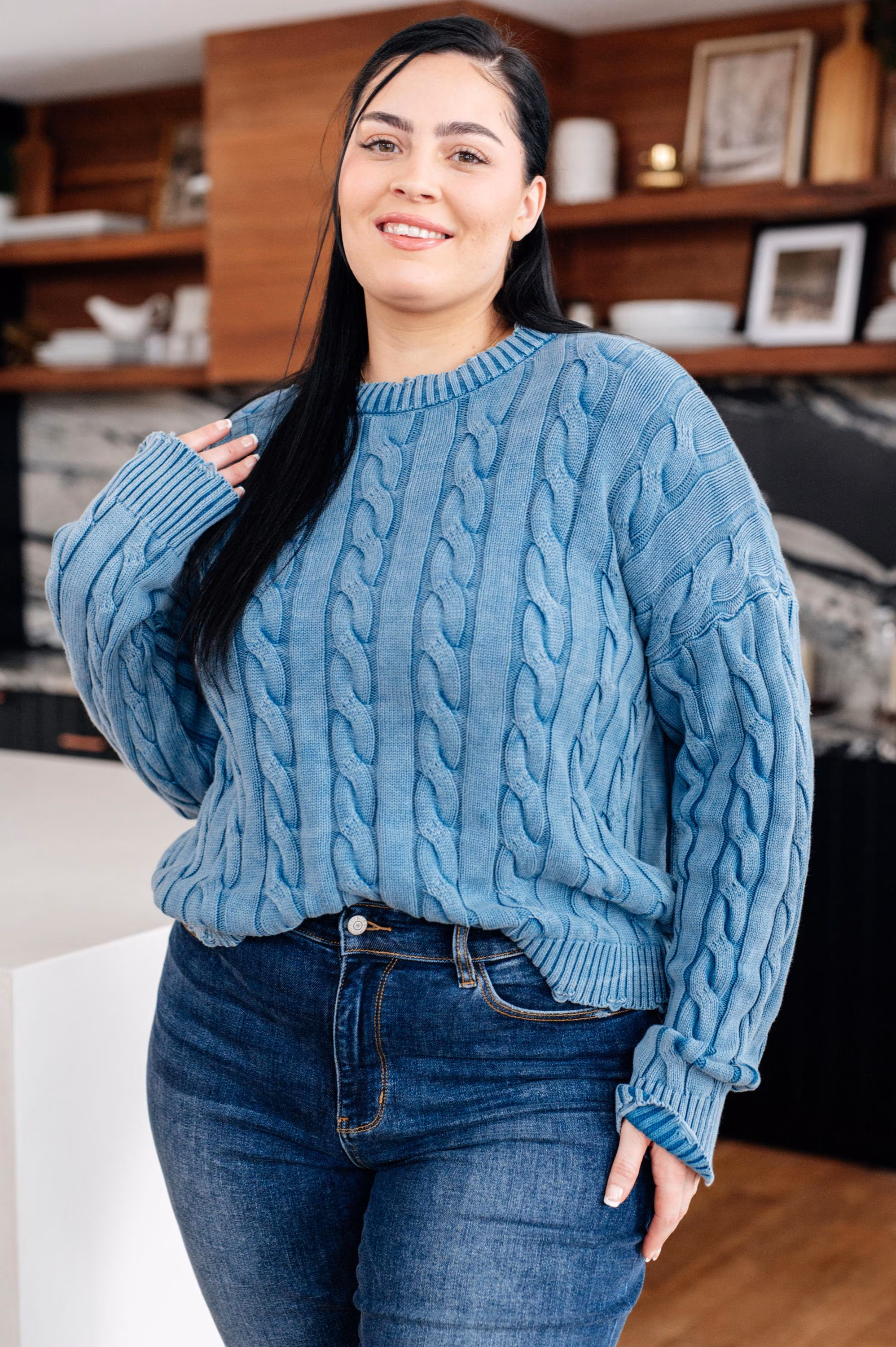Fall Cozy Cotton Sweater in the Right Direction Cable Knit — view 6