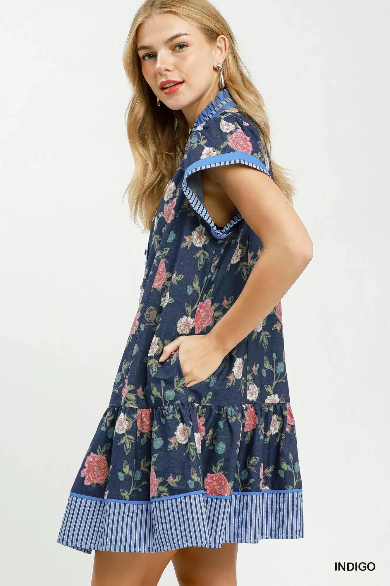 Denim Dreams Floral Ruffle Mini Dress — view 3
