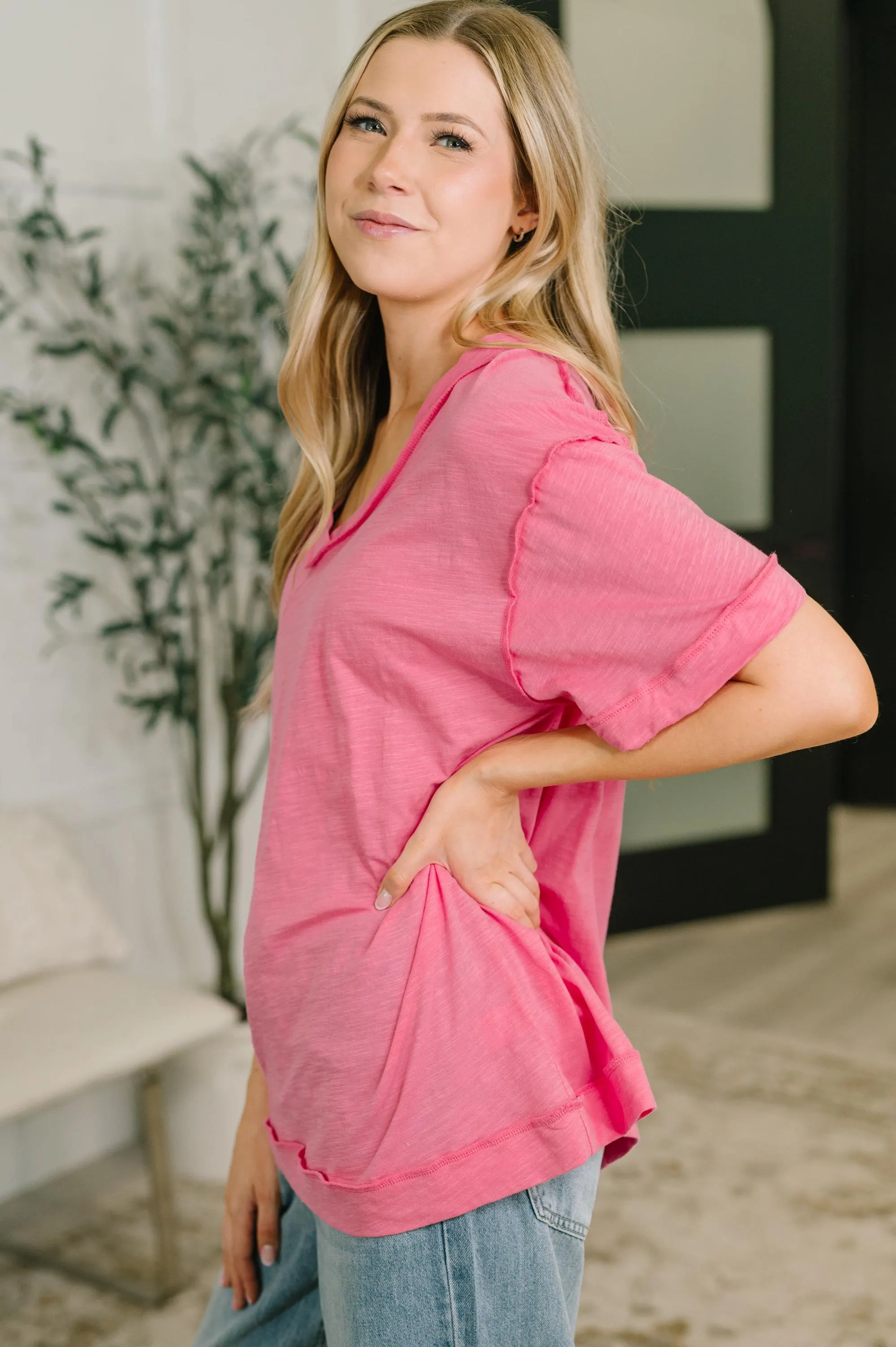 Thanks to You Relaxed Cotton Tee in Pink — view 5