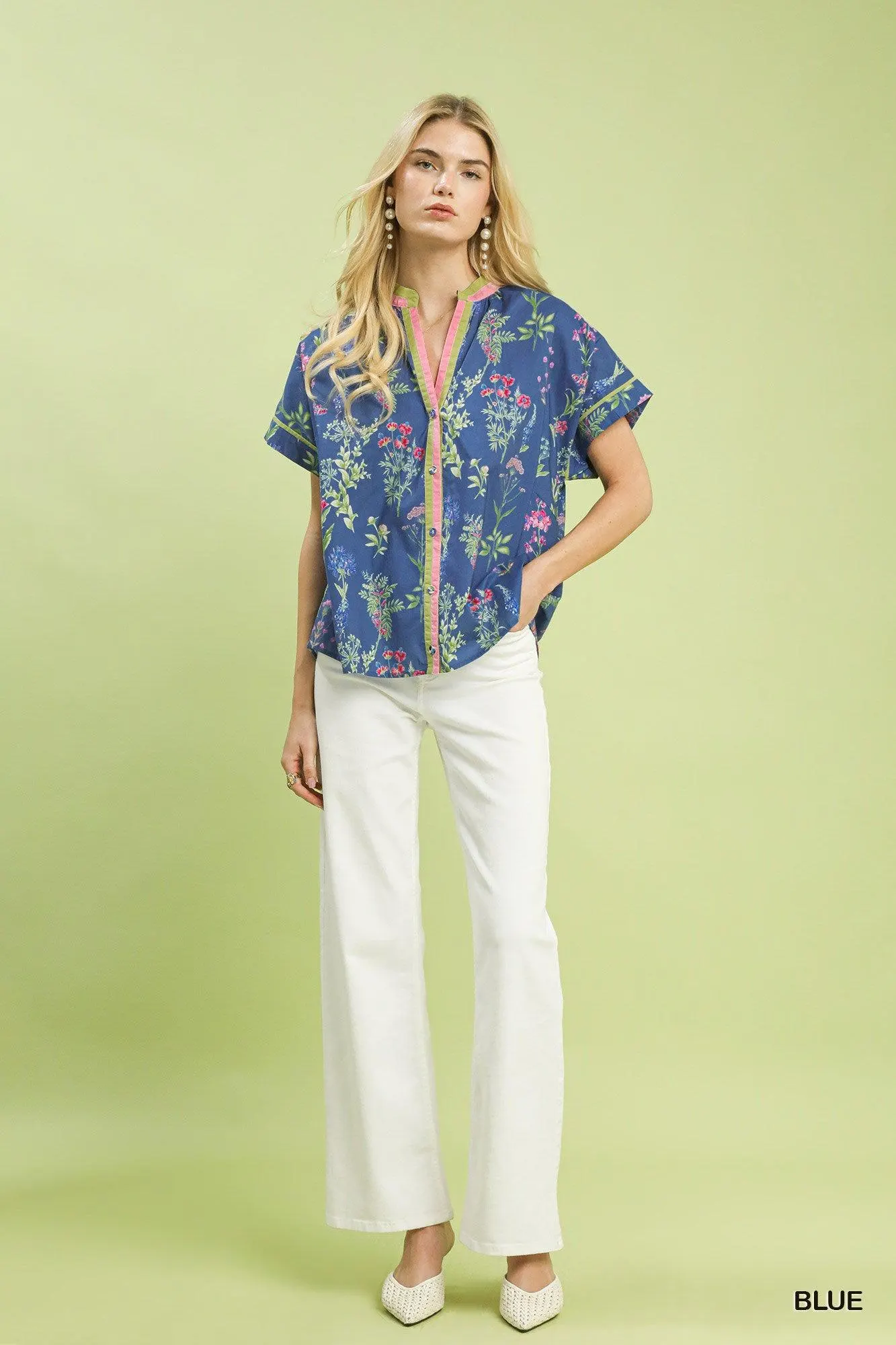 Blues in the Night Botanical Floral Cotton Top — view 6