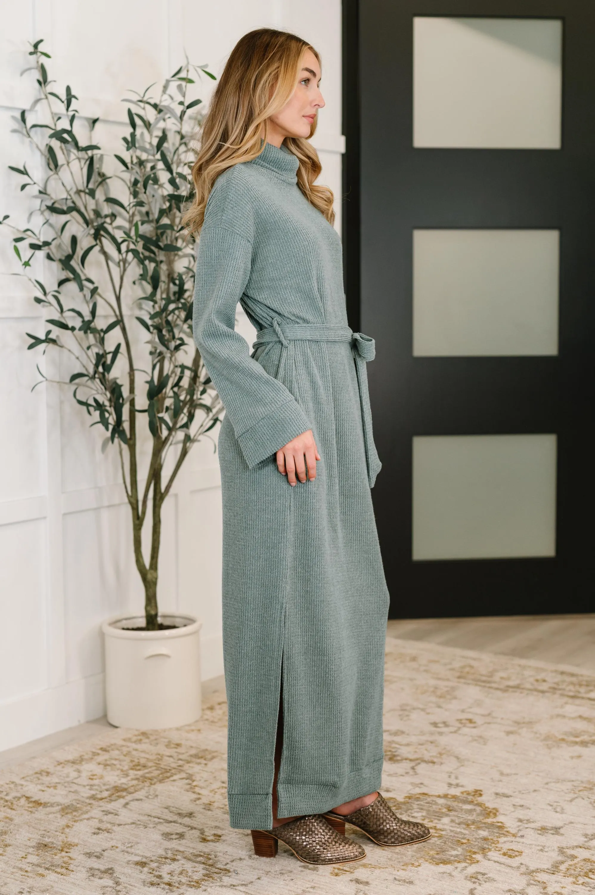 Sweater Dress Travel Plush Knit Maxi Dress in Soft Teal — view 3