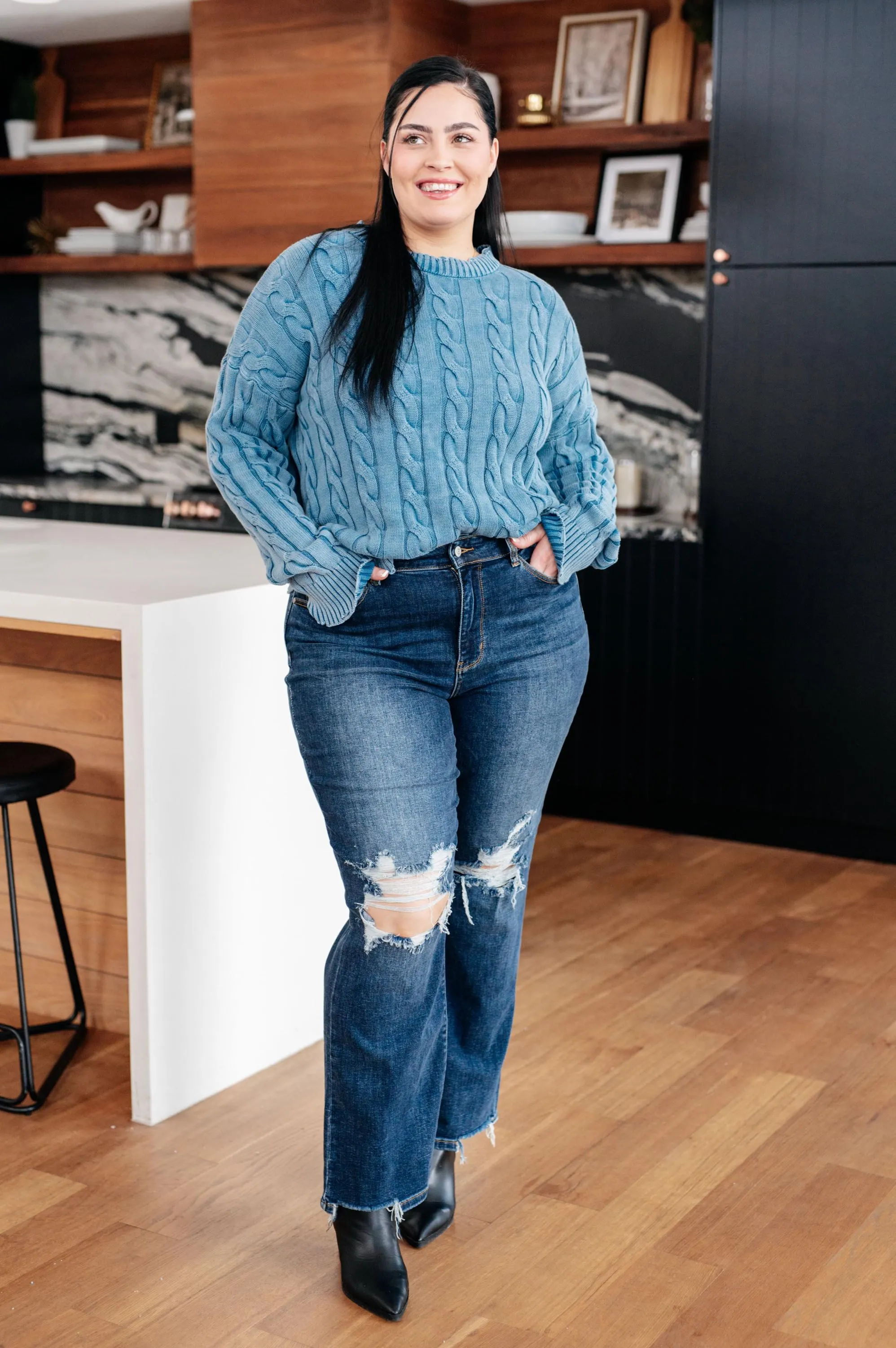 Fall Cozy Cotton Sweater in the Right Direction Cable Knit — view 7