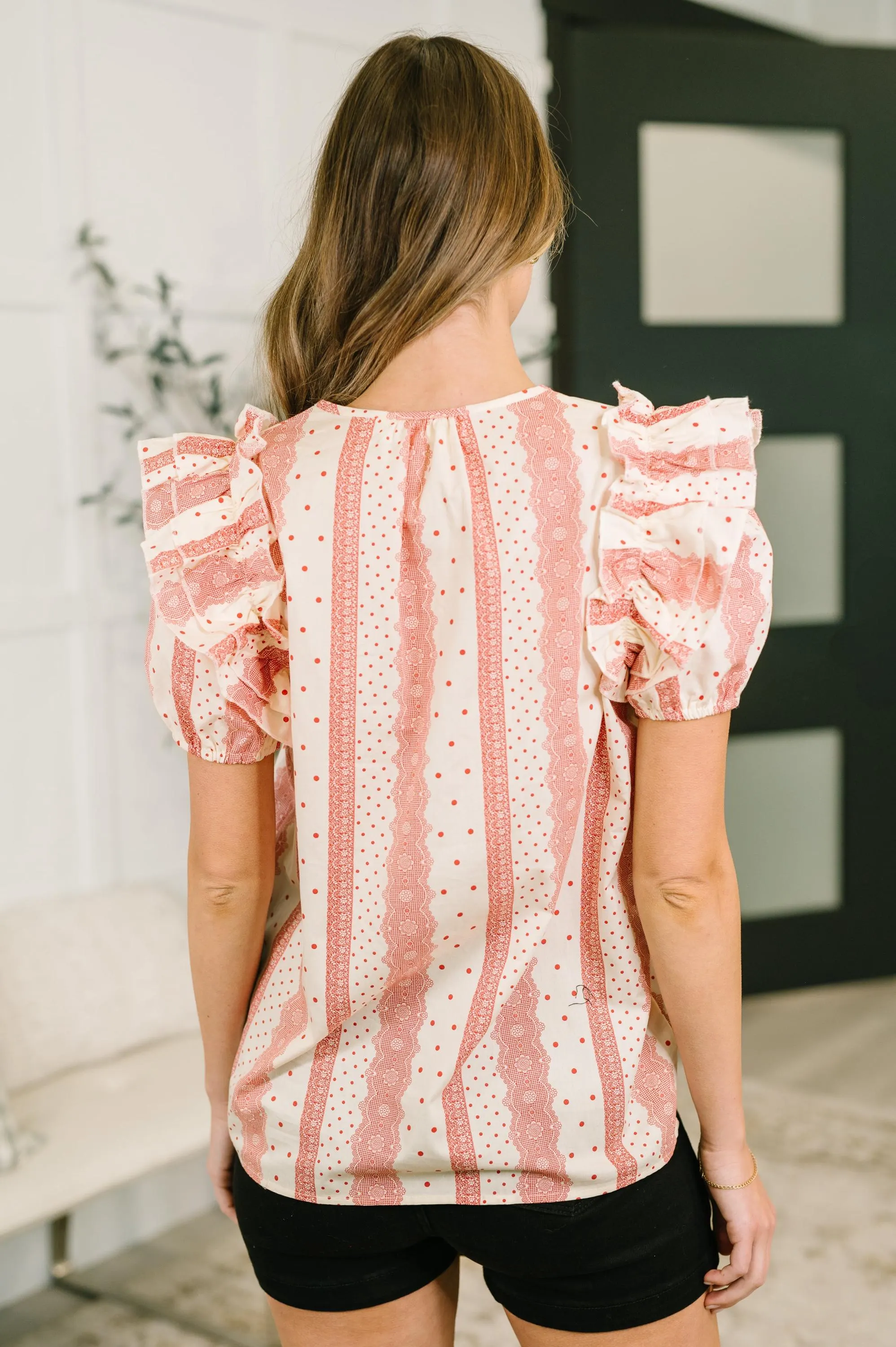 Busy Woman Split Neck Puff Sleeve Blouse — view 6
