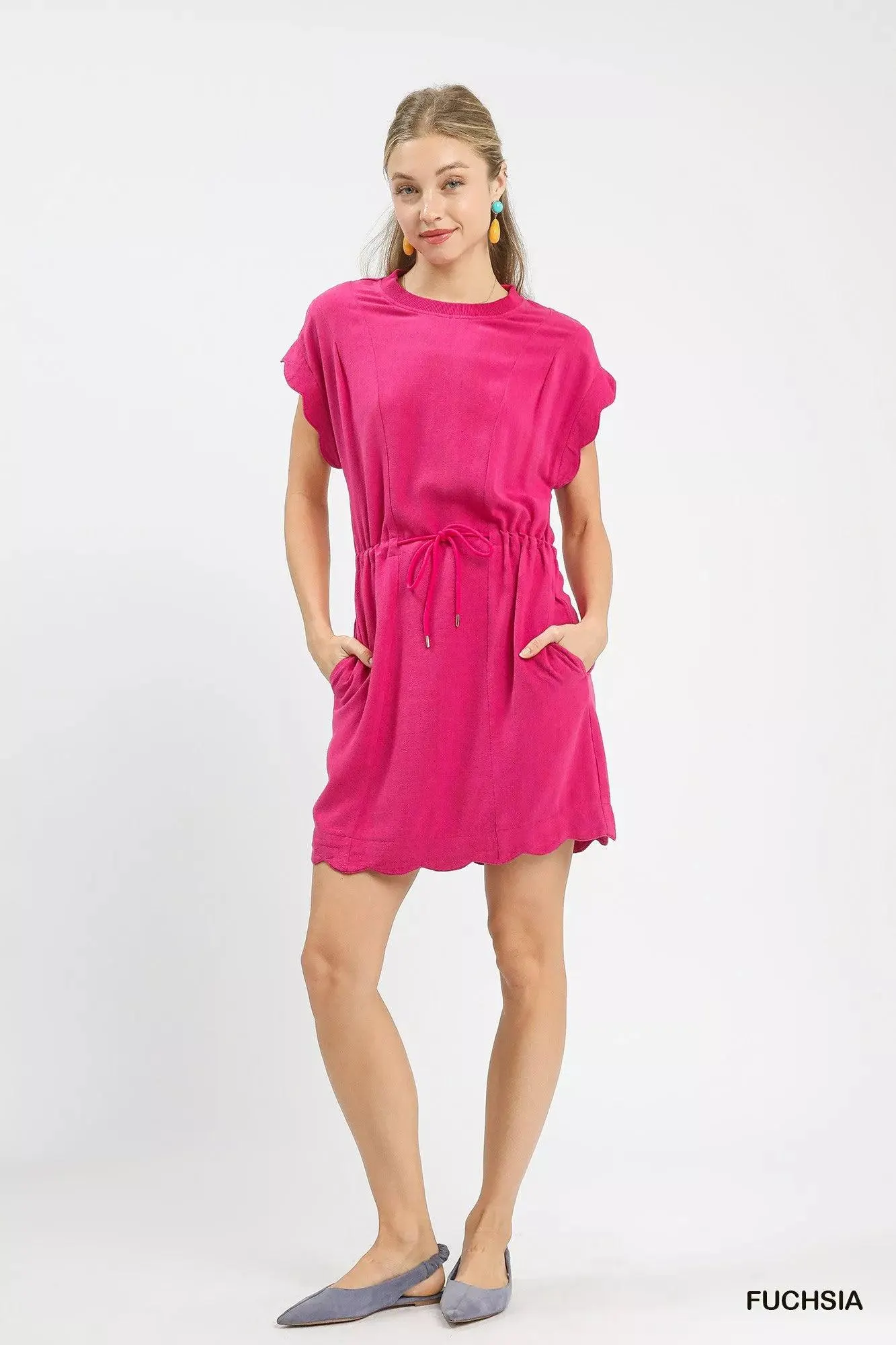 Rosie Linen Scallop Hem Mini Dress — view 5
