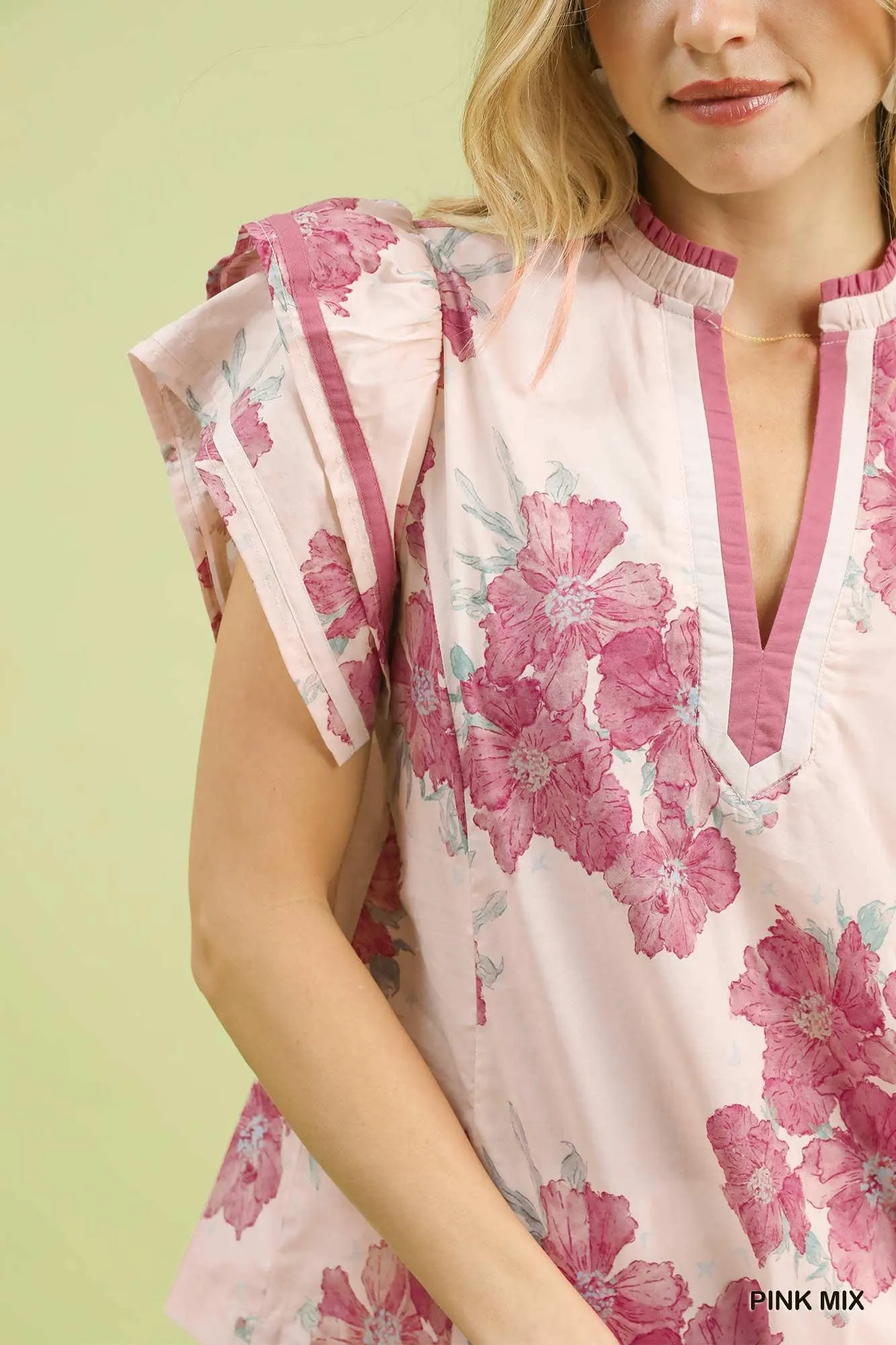 Bloom With Me Floral Cotton Ruffle Blouse in Peony — view 8