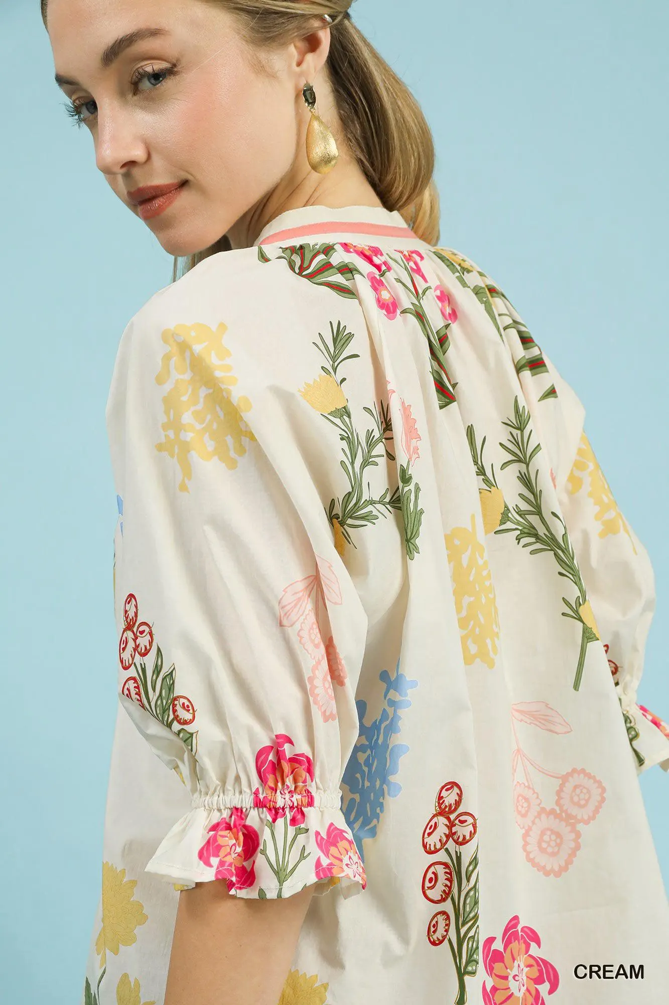 Fairytale Floral Puffy Sleeve Cotton Top — view 3