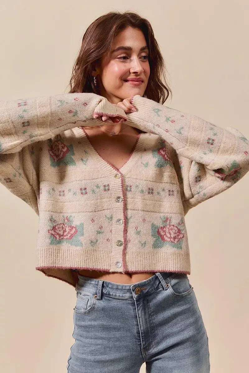 Cardigan Cottage Cutie Floral Long Sleeve Button Sweater — view 9