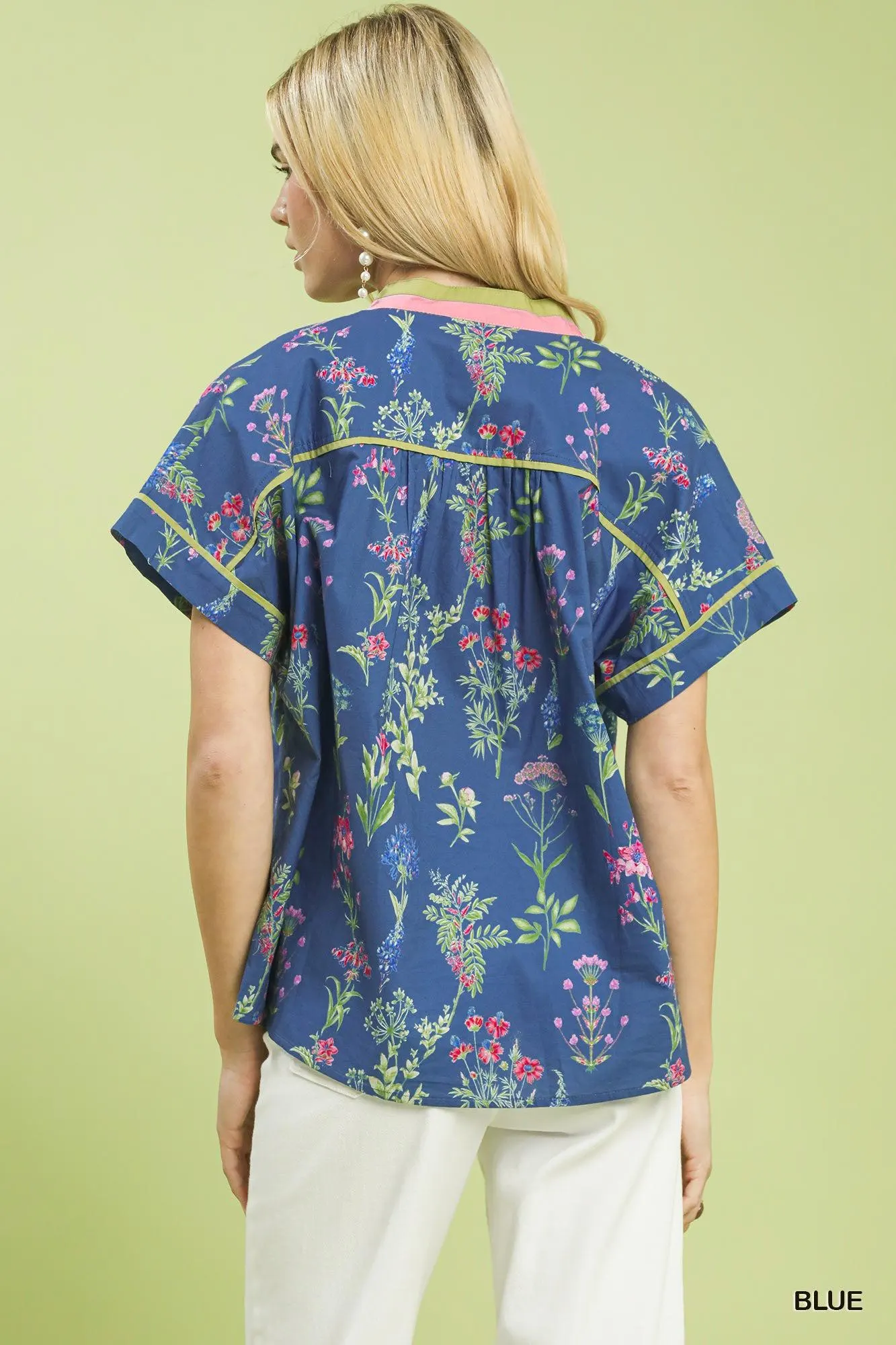 Blues in the Night Botanical Floral Cotton Top — view 5