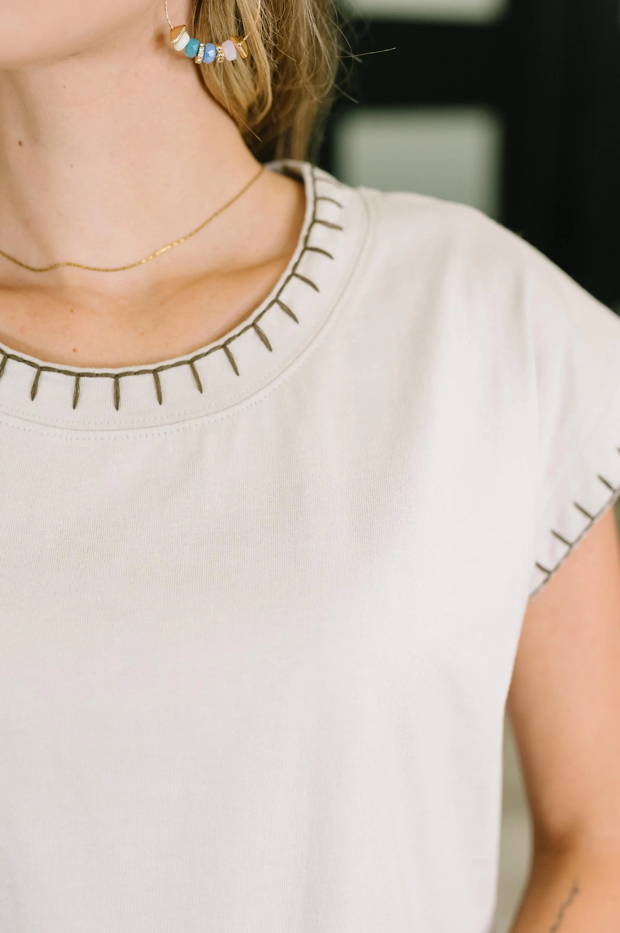 Little Details Cotton Top in Sand — view 2