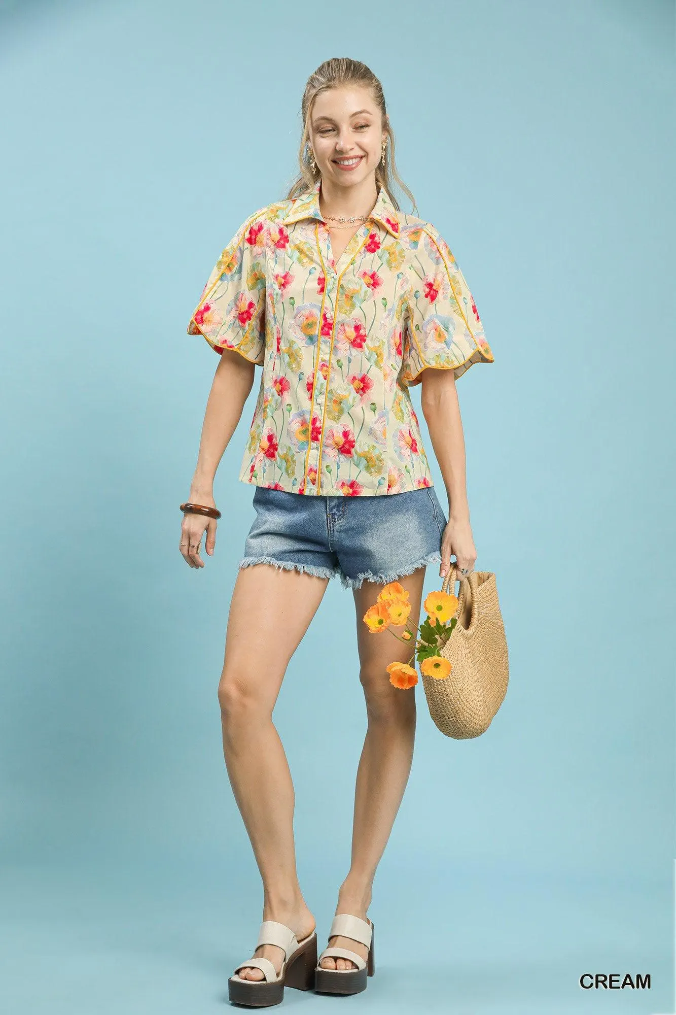 Garden Path Flutter Sleeve Cotton Top — view 5