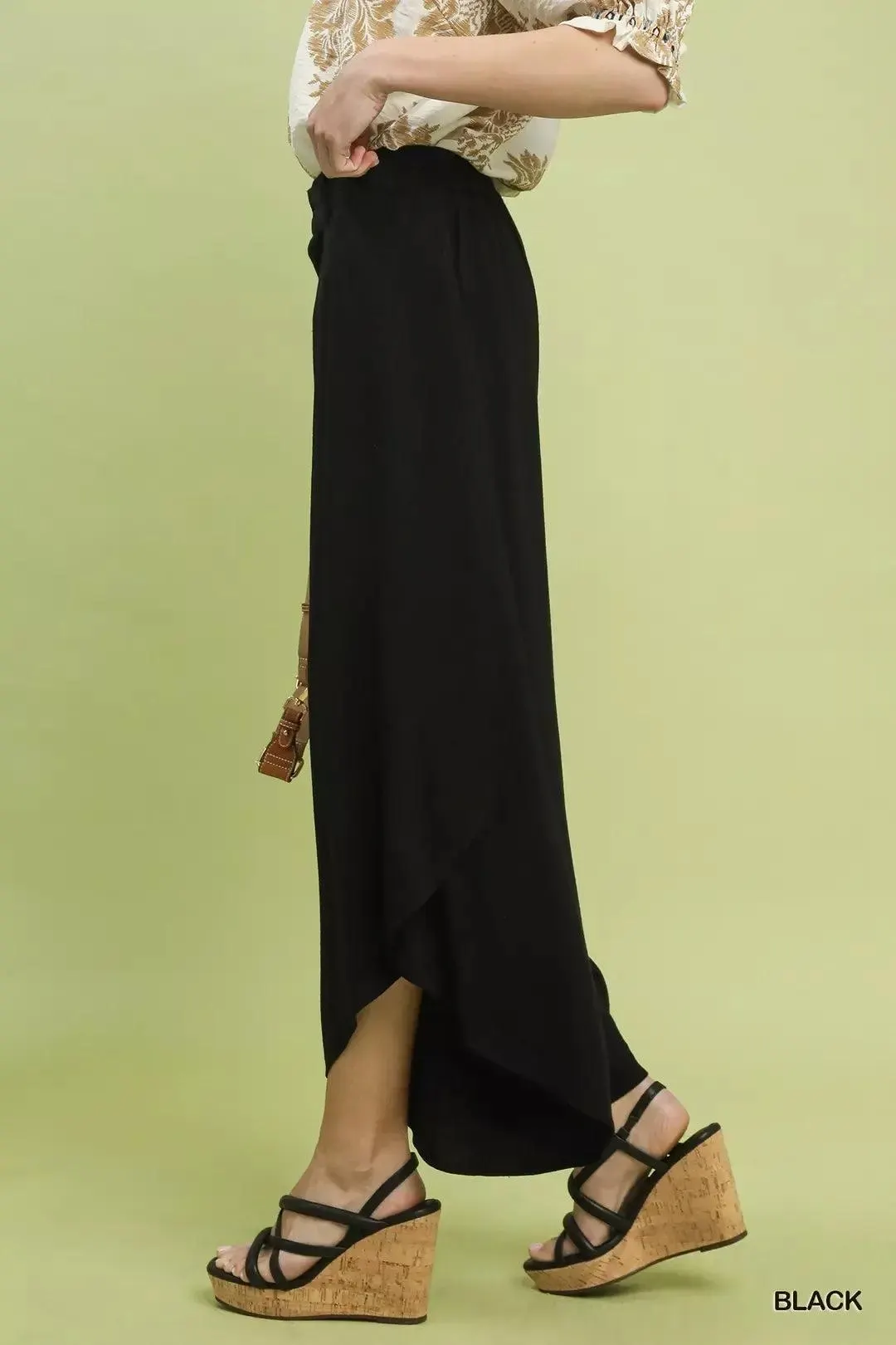 Midnight Linen Asymmetrical Hem Wide Leg Pants — view 2