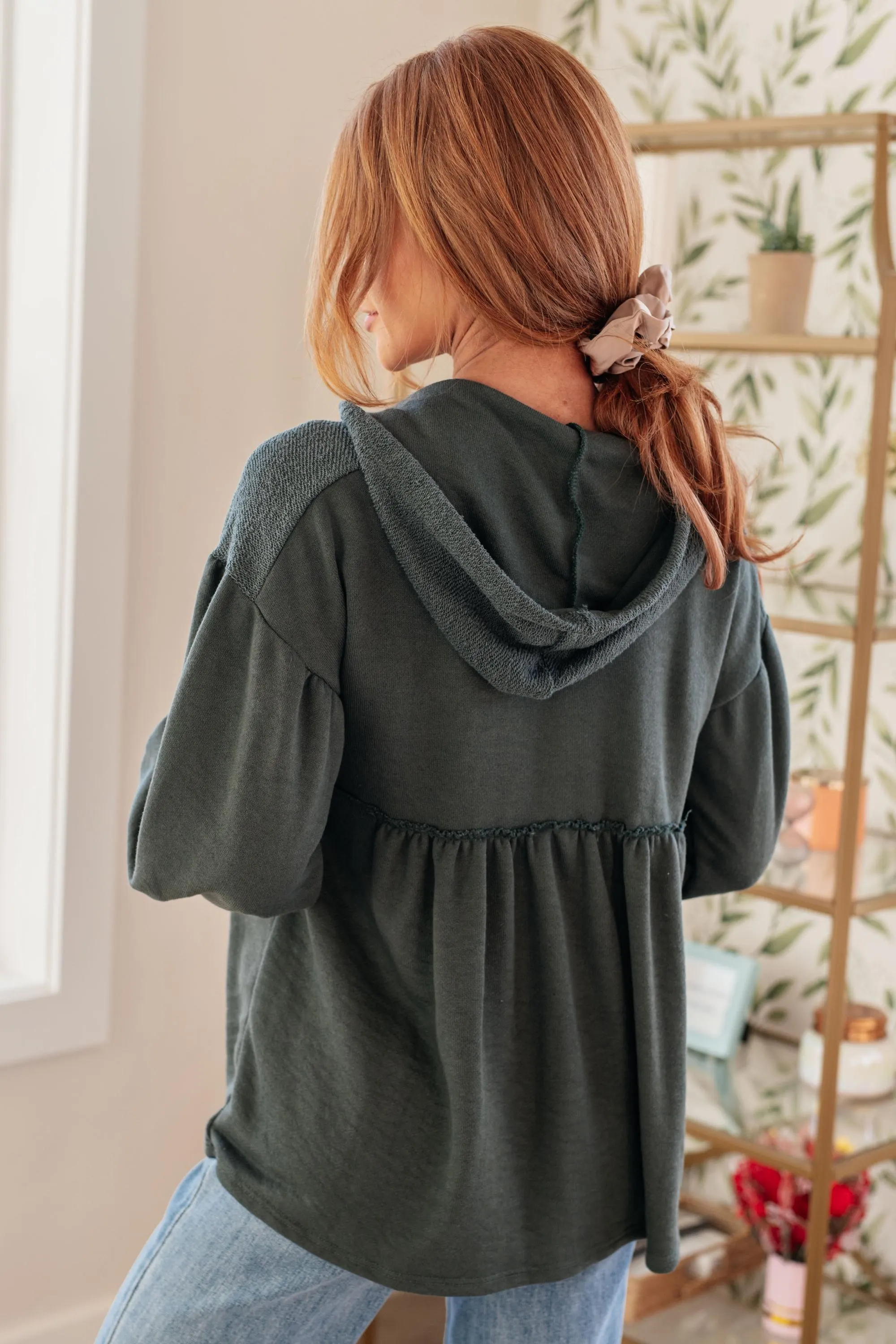 Green Hooded V-neck Pullover — view 10