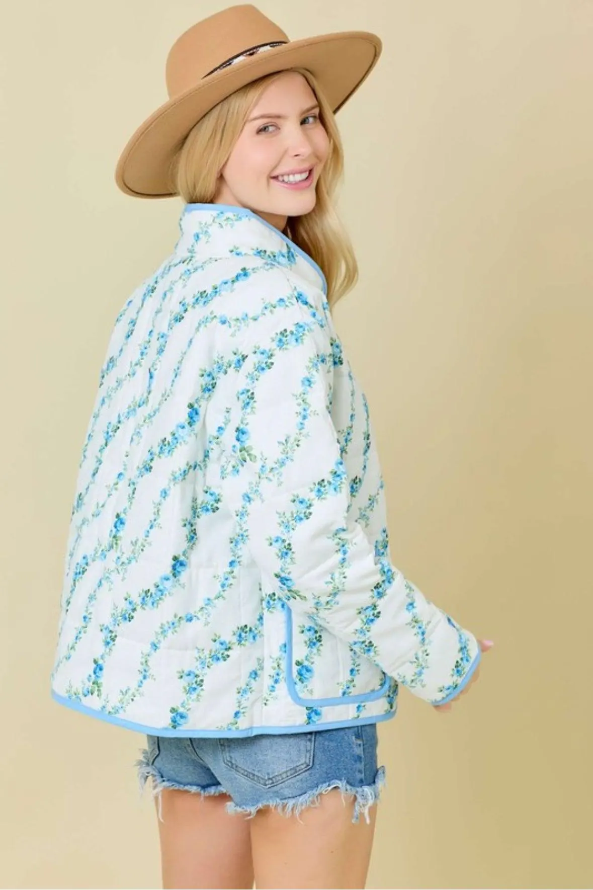 Sweetest Petals Quilted Jacket in Sky — view 5