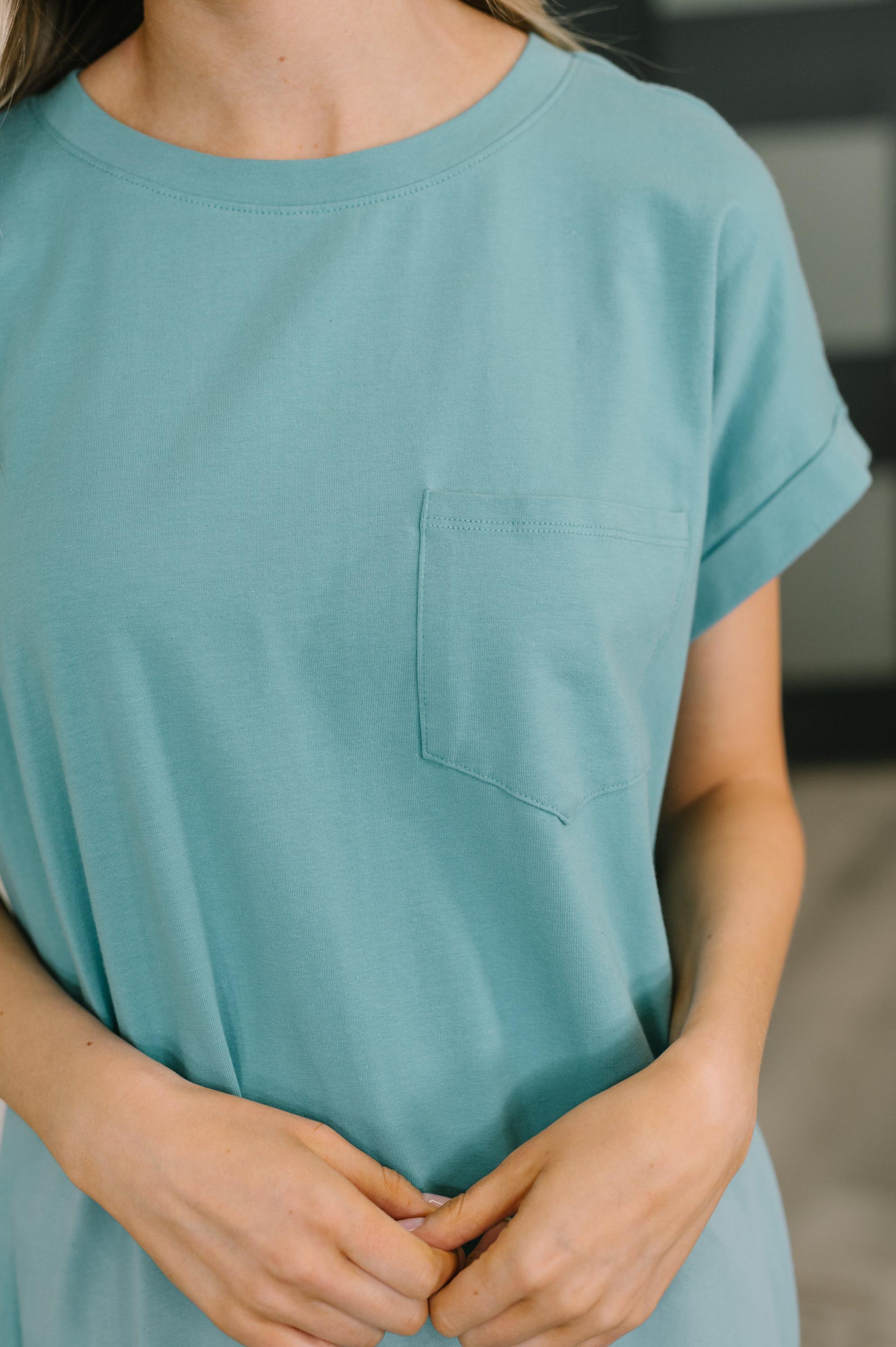 Fix You Right up Short Sleeve Midi Dress in Dusty Teal — view 2
