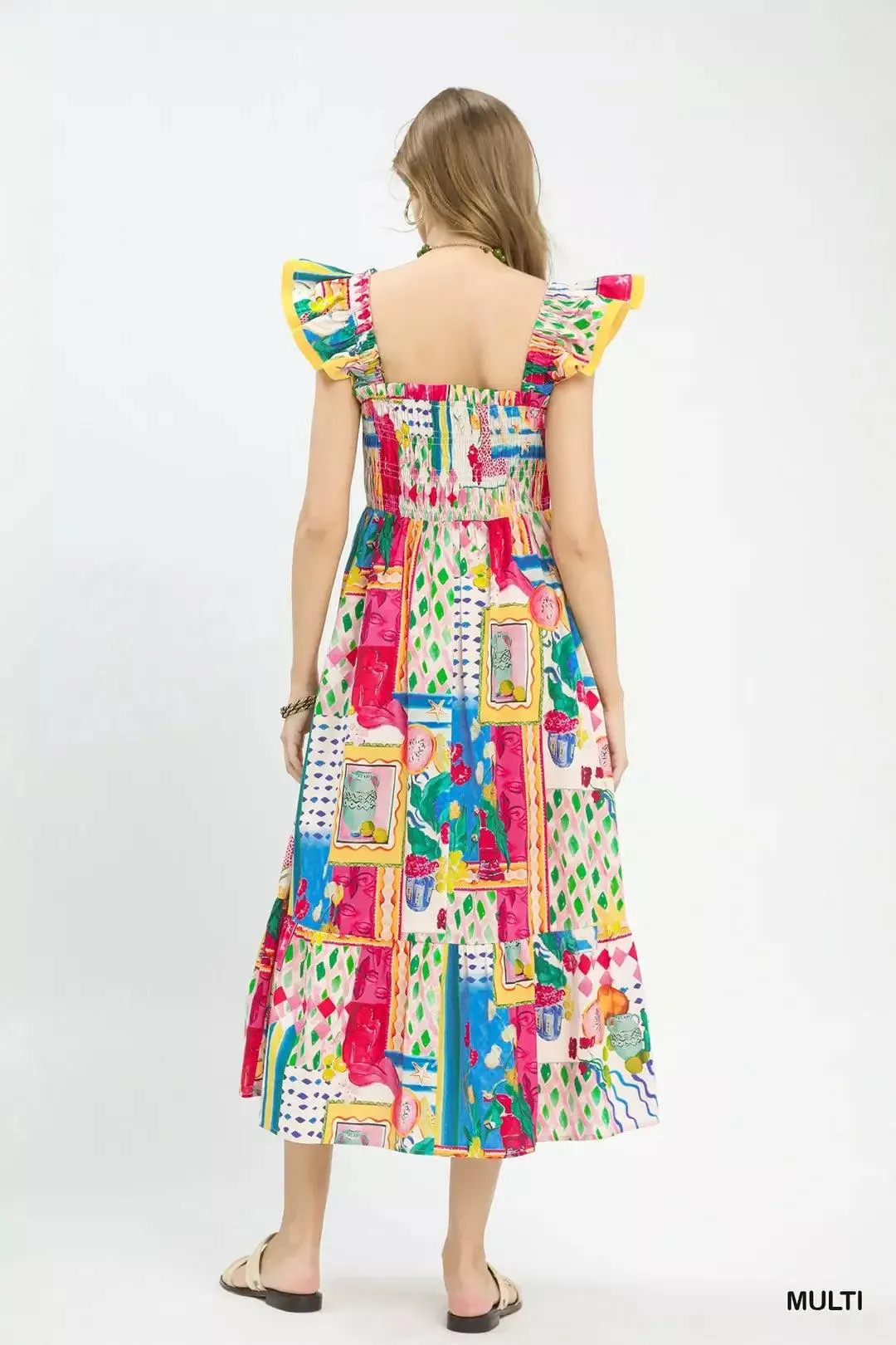 Whimsy Smocked 100 Cotton Ruffle Midi Dress — view 10