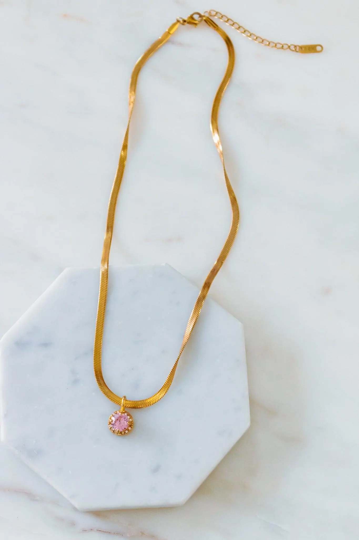 18K Gold Here to Shine Pink Gem Hypoallergenic Necklace — view 5
